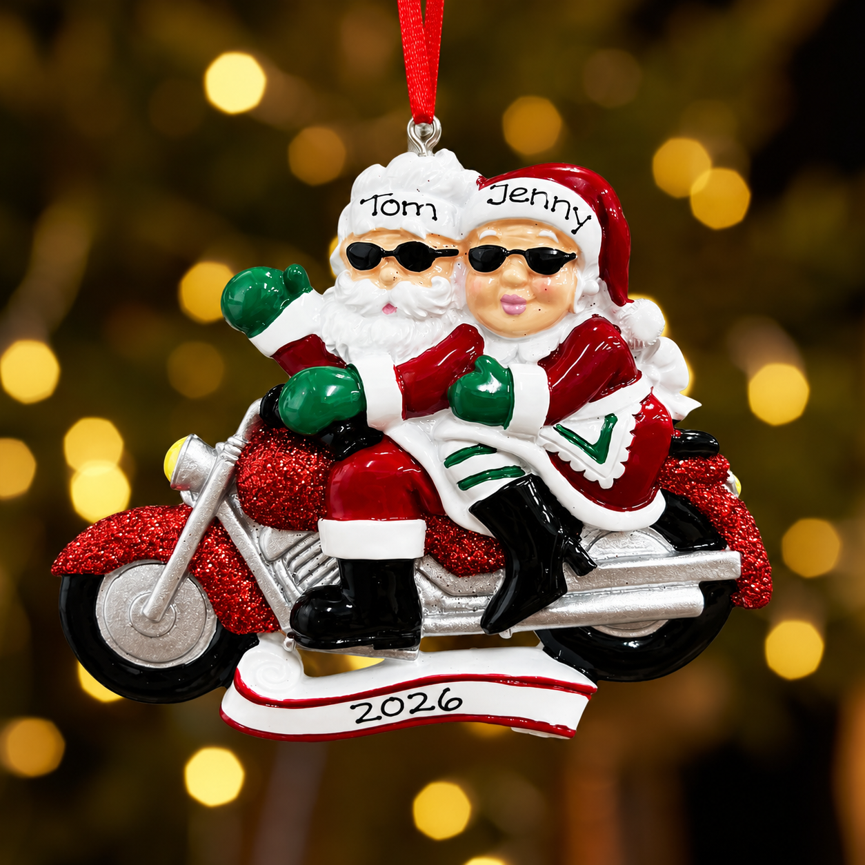 Personalised Family Christmas Xmas Tree Decoration Ornament - Motorbike Single/Couple
