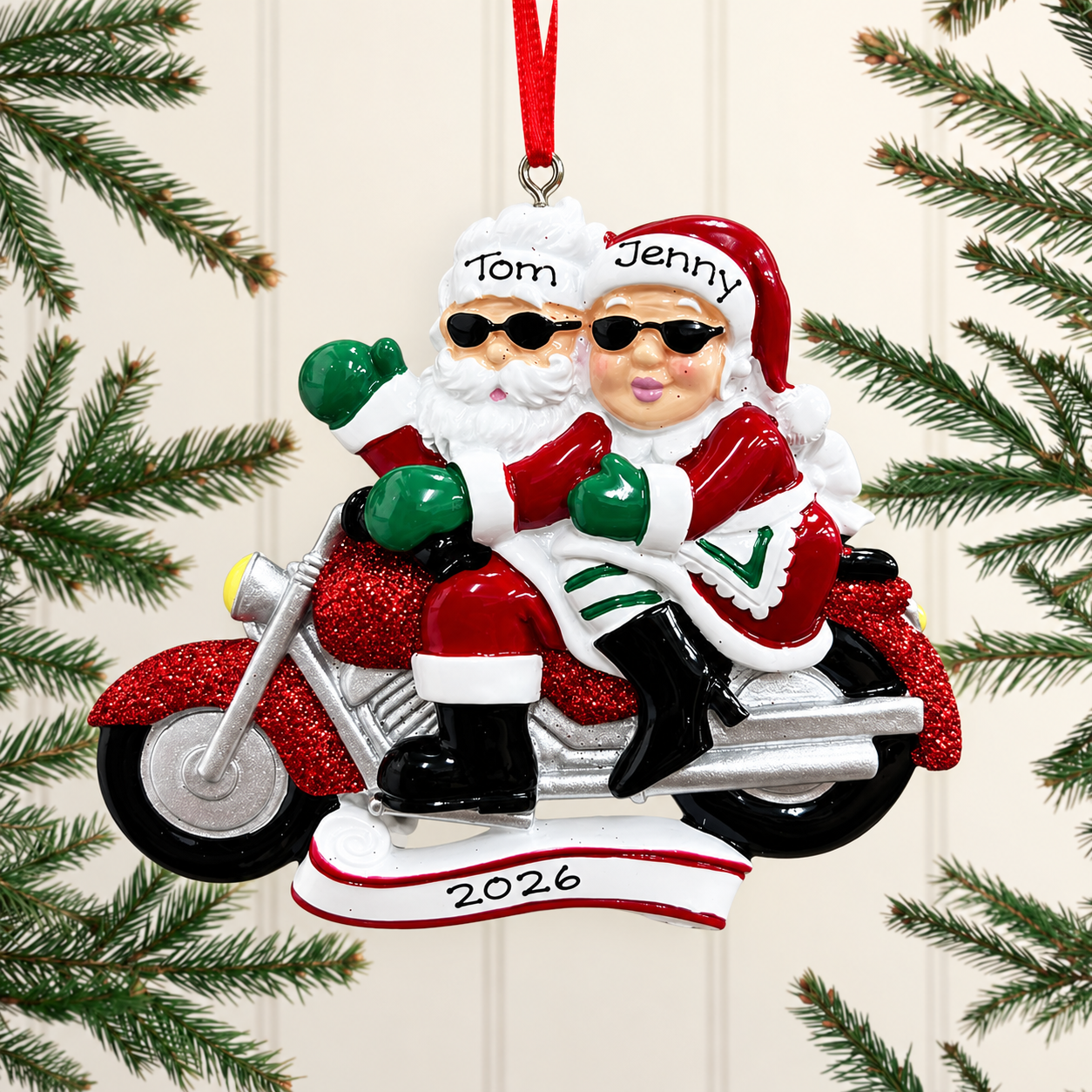 Personalised Family Christmas Xmas Tree Decoration Ornament - Motorbike Single/Couple