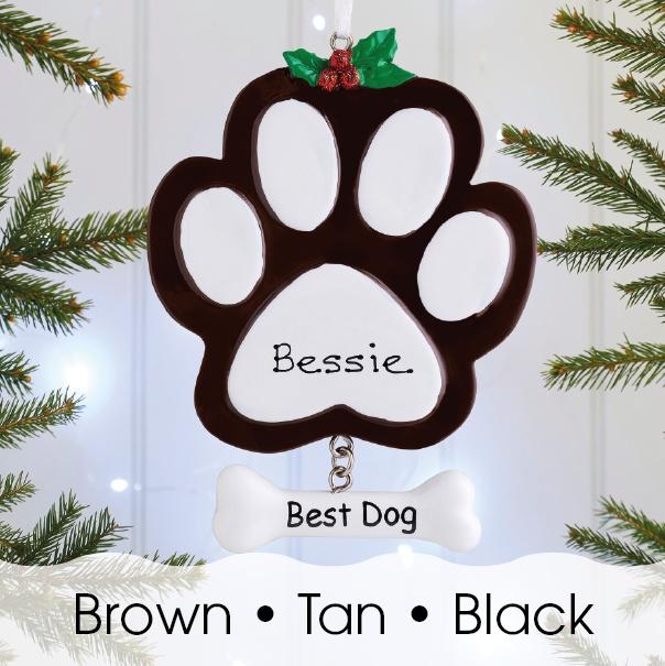 Christmas Ornament - Personalised Pet Dog Christmas Xmas Tree Decoration Ornament - Paw Print
