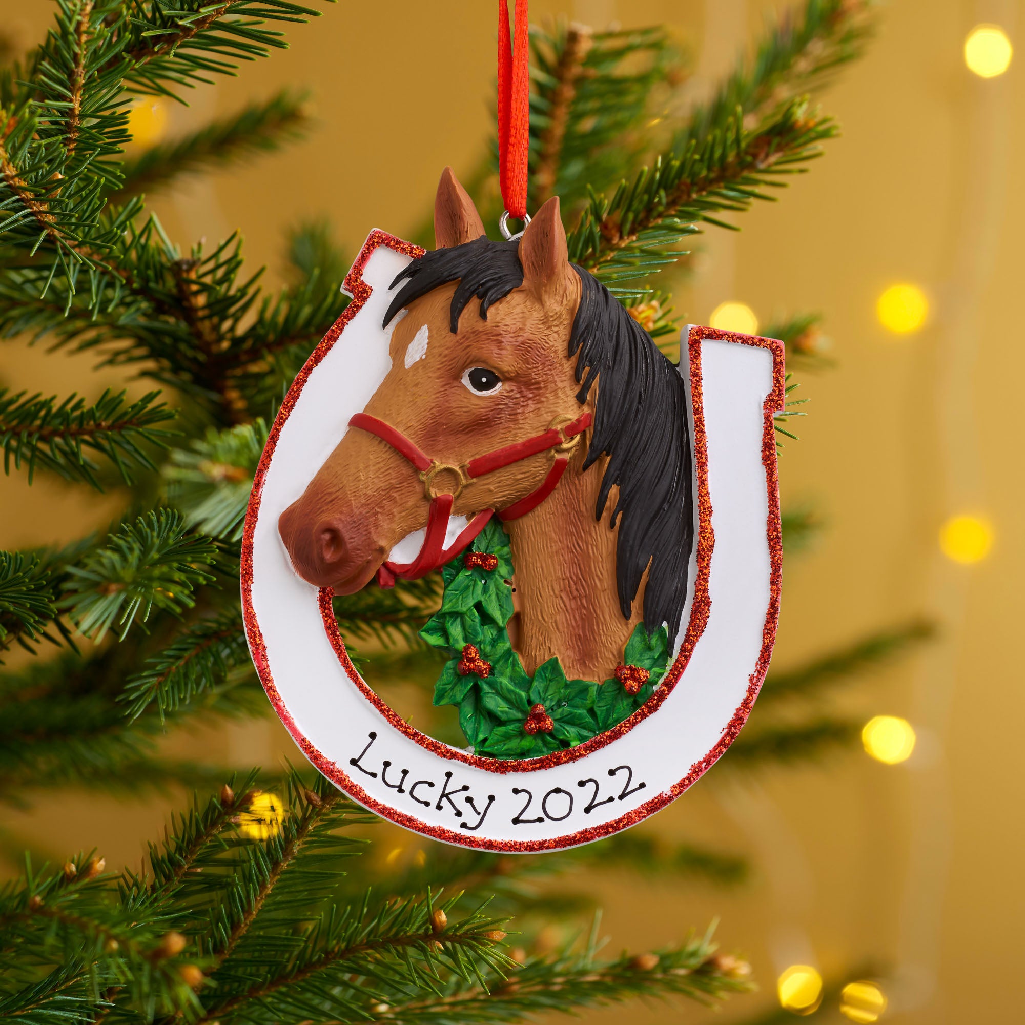 Personalised Family Christmas Xmas Tree Decoration Ornament - Horseshoe