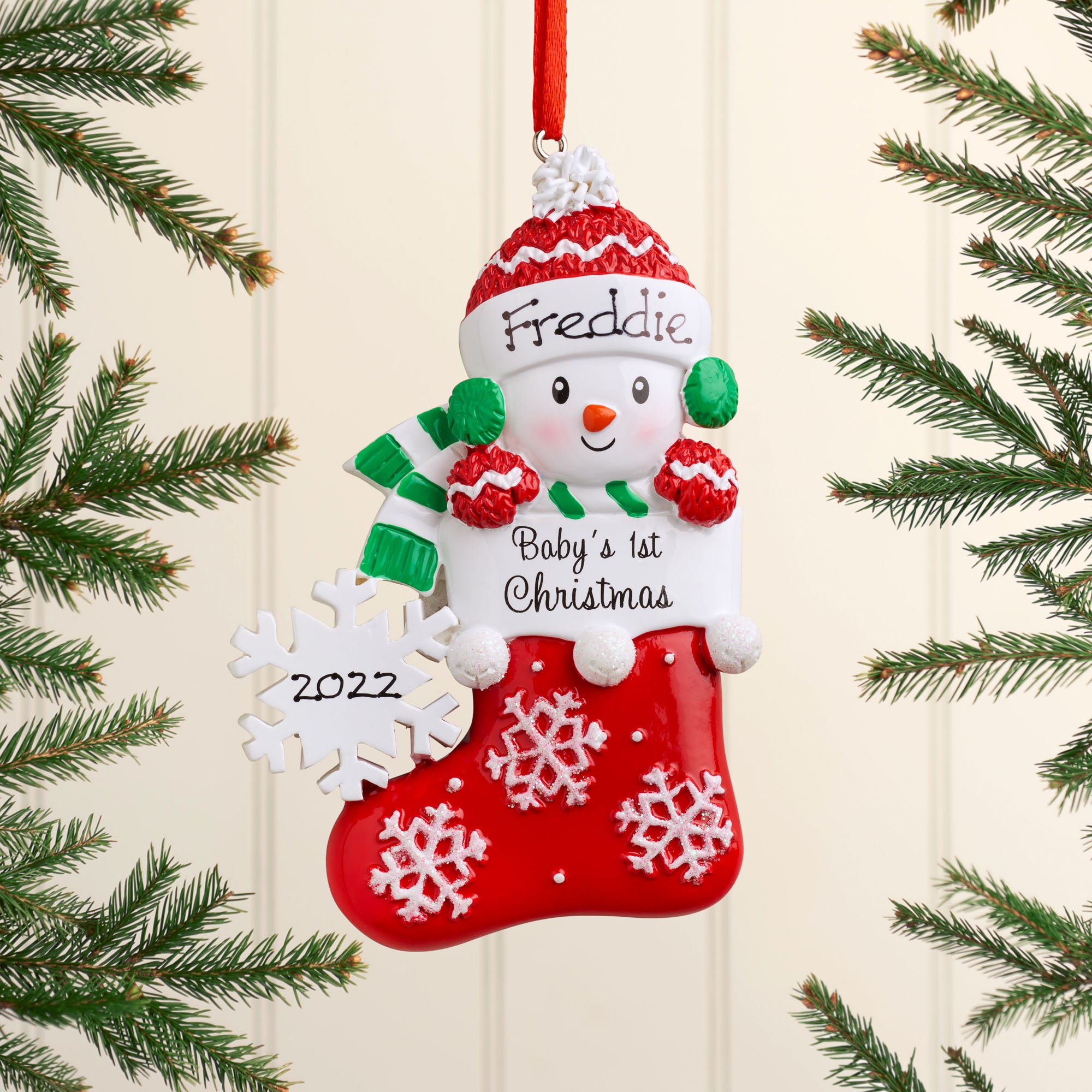 Personalised Baby's 1st Christmas Xmas Tree Decoration Ornament - Snowflake Stockings