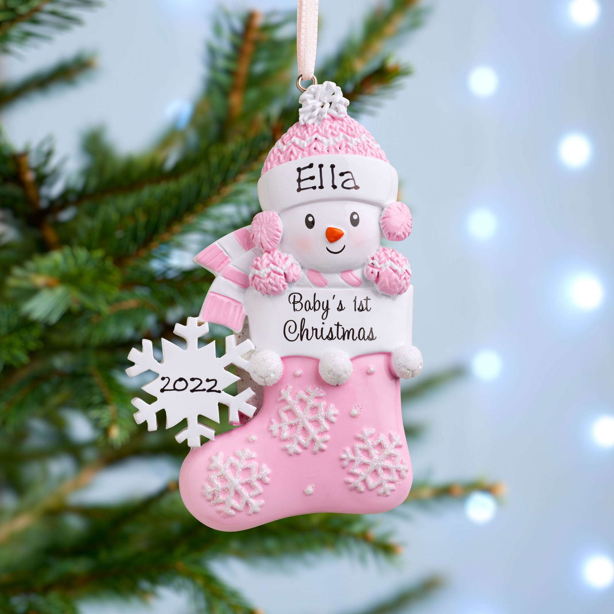 Personalised Baby's 1st Christmas Xmas Tree Decoration Ornament - Snowflake Stockings