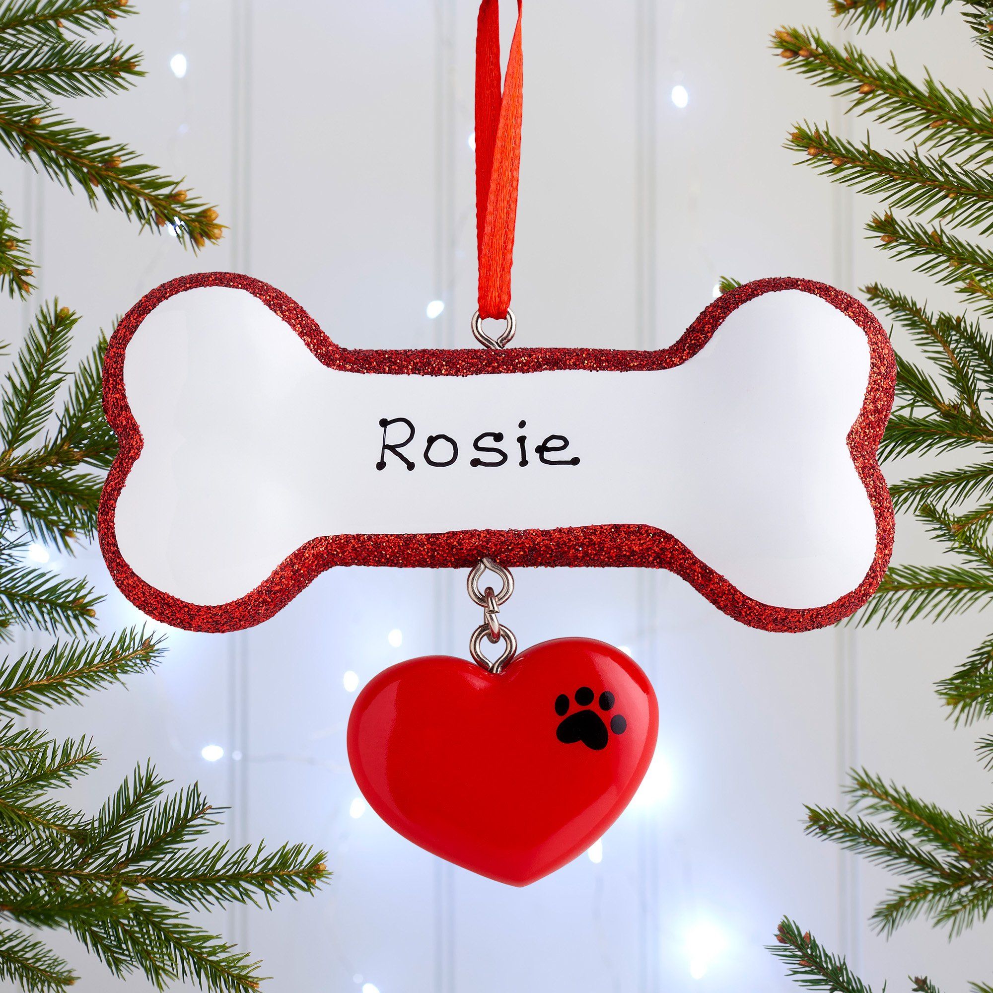 Personalised Dog Bone with Heart Christmas decoration