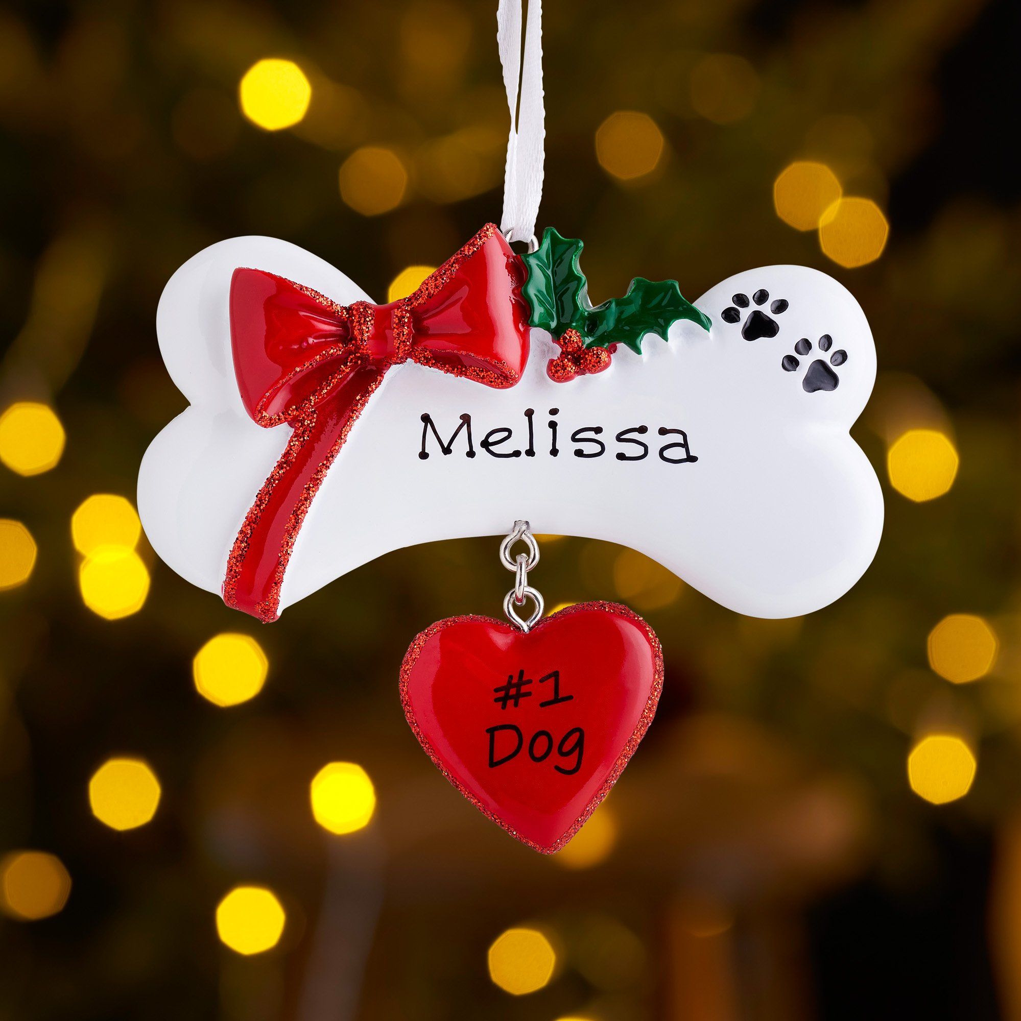 Personalised Dog Bone Bow Christmas decoration