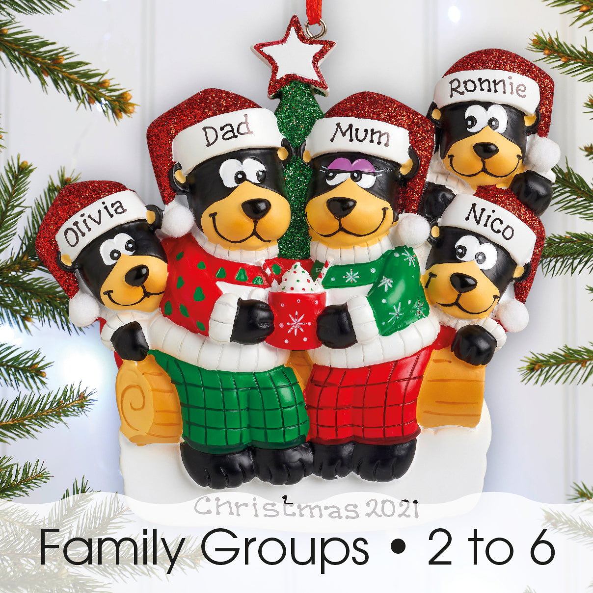 Personalised Family Christmas Xmas Tree Decoration Ornament - Black Bear Family