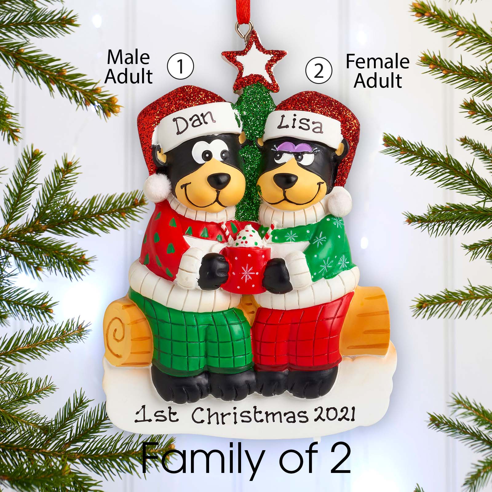 Personalised Family Christmas Xmas Tree Decoration Ornament - Black Bear Family