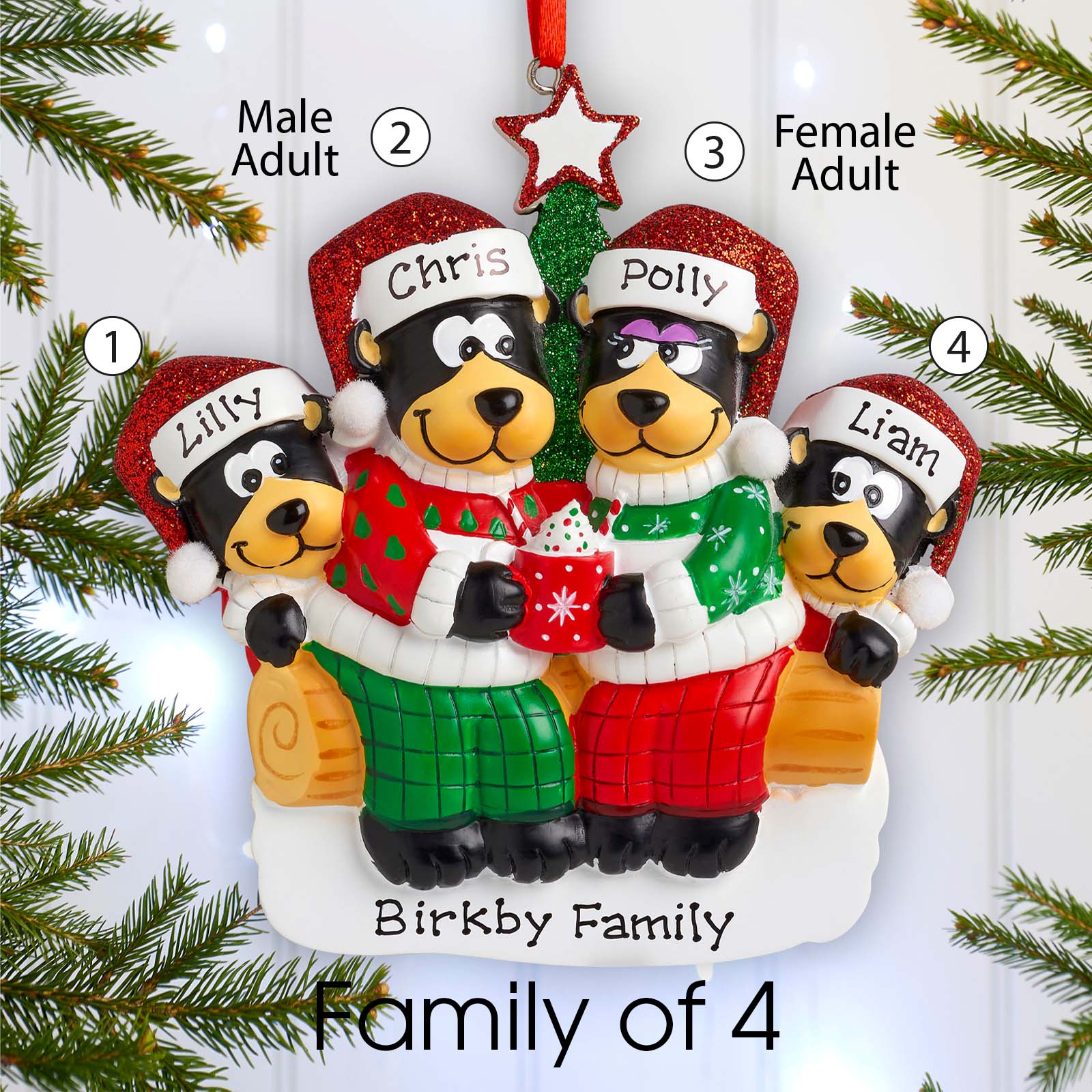 Personalised Family Christmas Xmas Tree Decoration Ornament - Black Bear Family