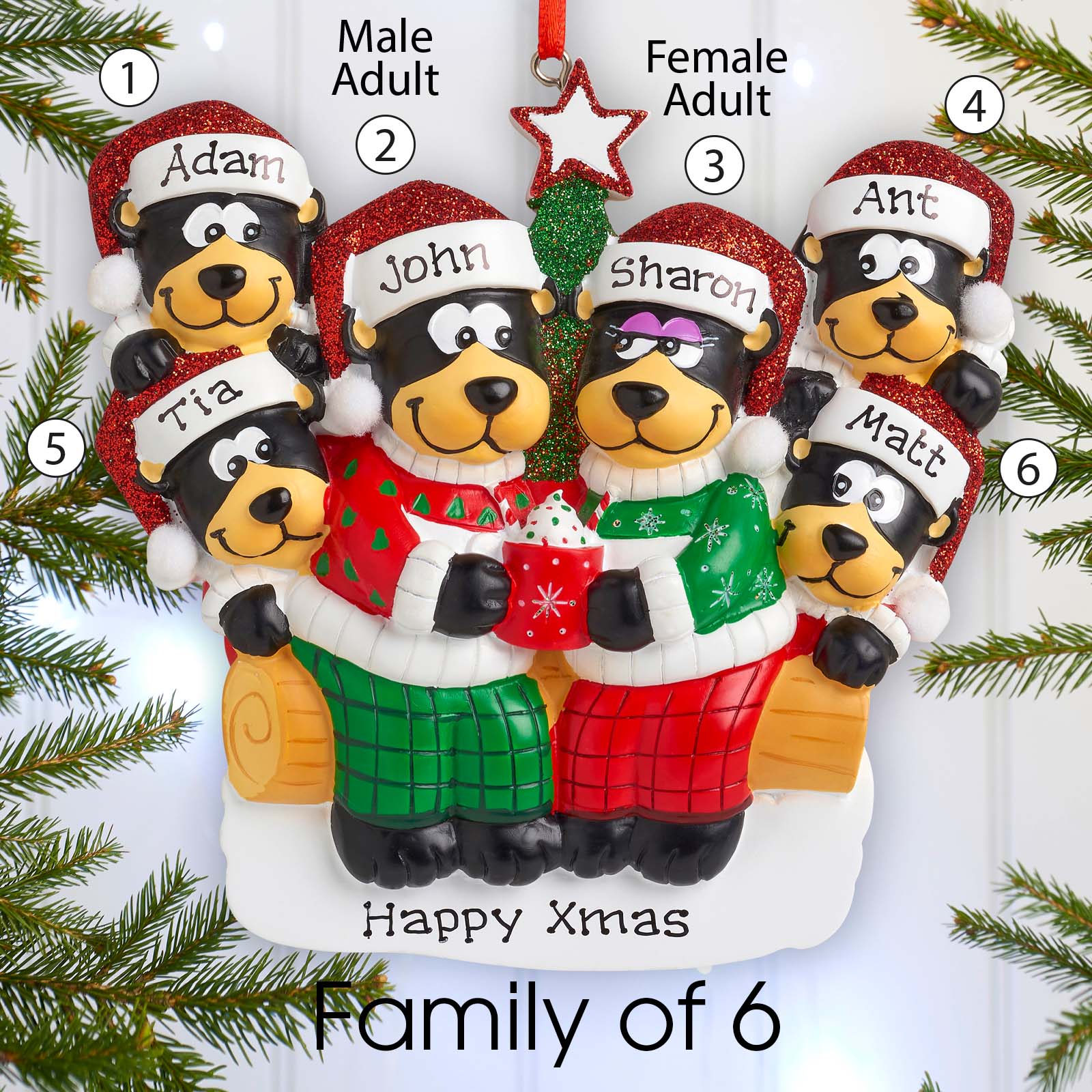 Personalised Family Christmas Xmas Tree Decoration Ornament - Black Bear Family