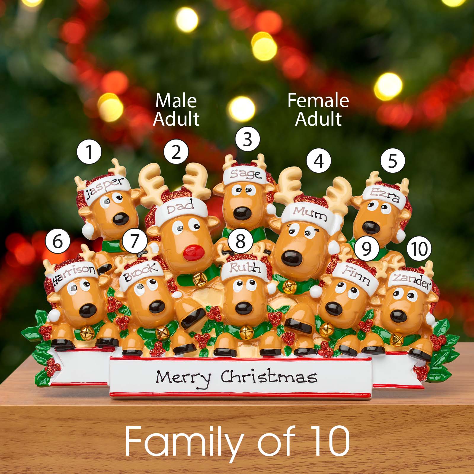 Personalised Family Christmas Xmas Decoration - Reindeer Family - TABLE TOP