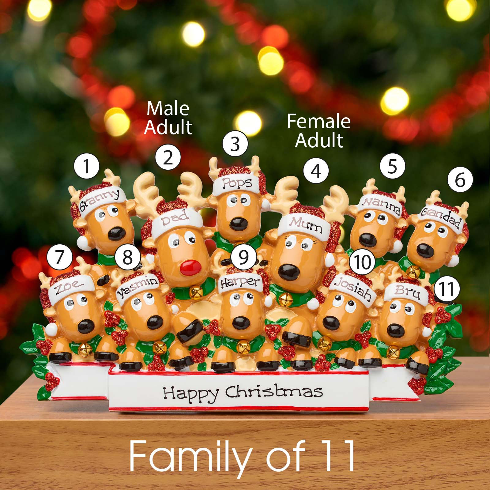 Personalised Family Christmas Xmas Decoration - Reindeer Family - TABLE TOP