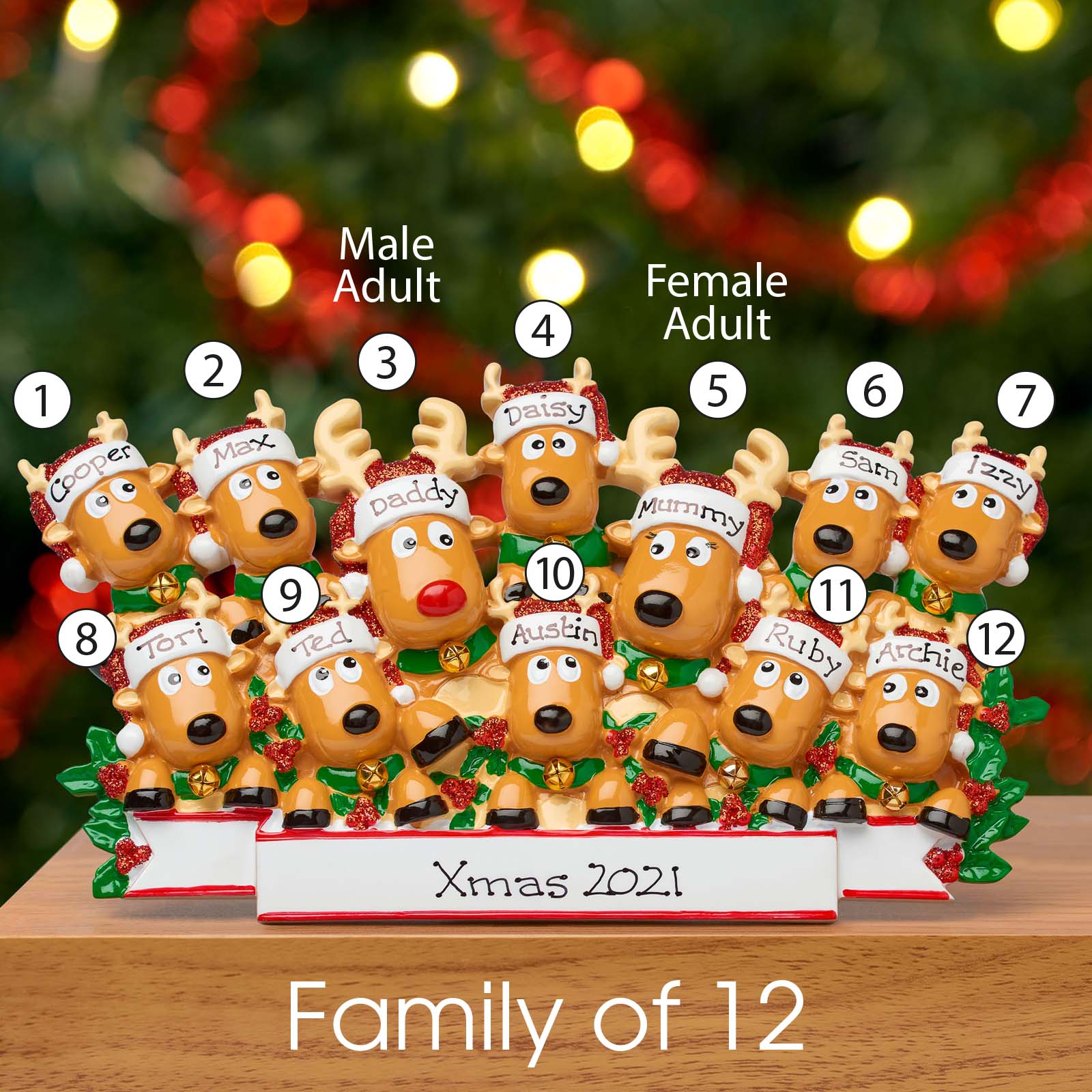 Personalised Family Christmas Xmas Decoration - Reindeer Family - TABLE TOP