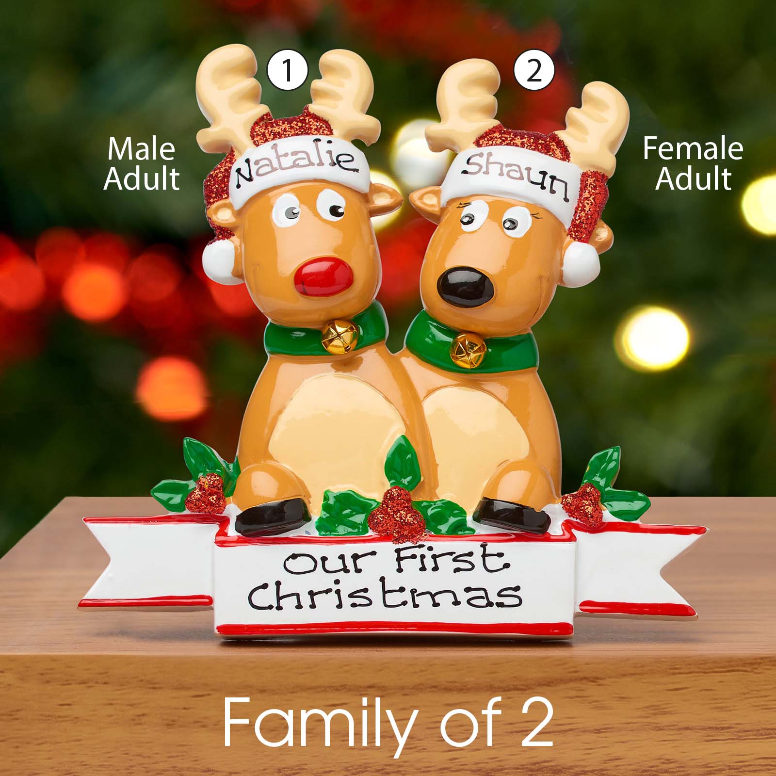 Personalised Family Christmas Xmas Decoration - Reindeer Family - TABLE TOP