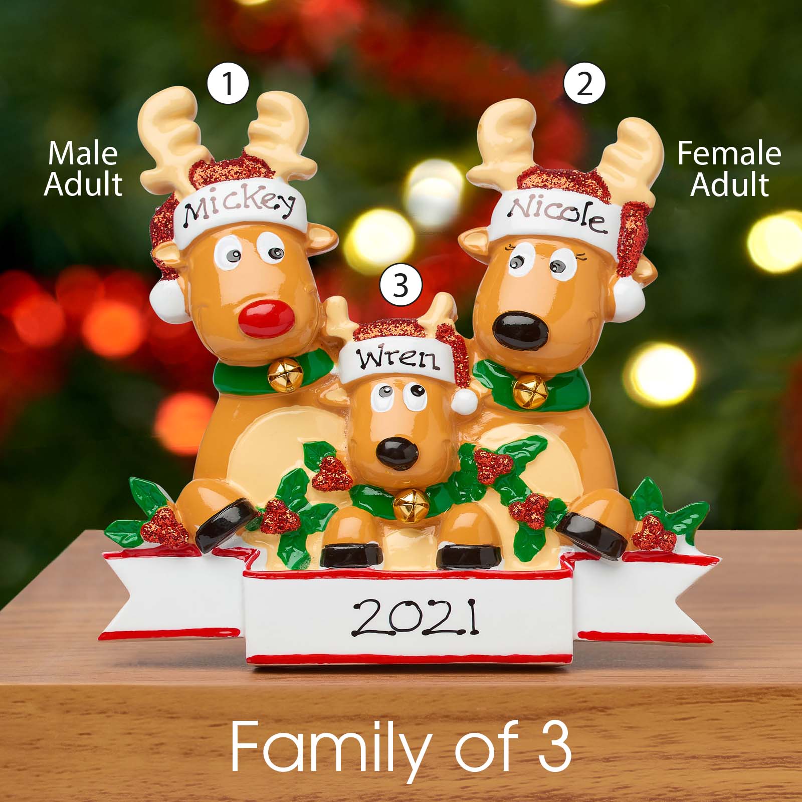 Personalised Family Christmas Xmas Decoration - Reindeer Family - TABLE TOP