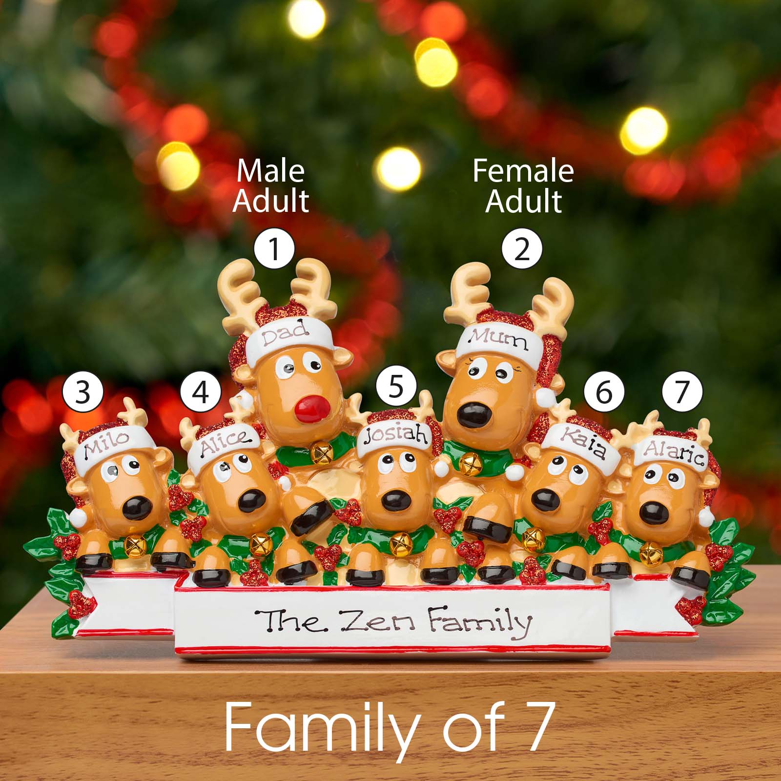 Personalised Family Christmas Xmas Decoration - Reindeer Family - TABLE TOP