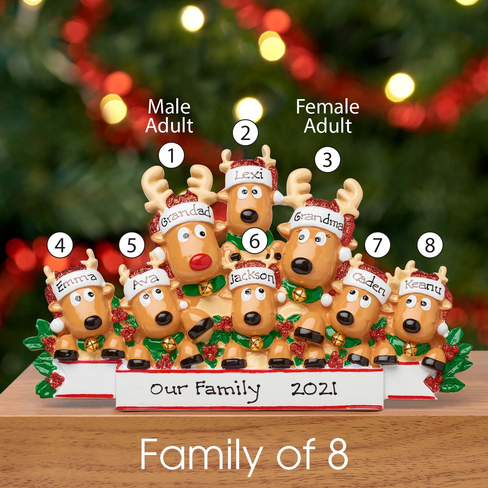 Personalised Family Christmas Xmas Decoration - Reindeer Family - TABLE TOP