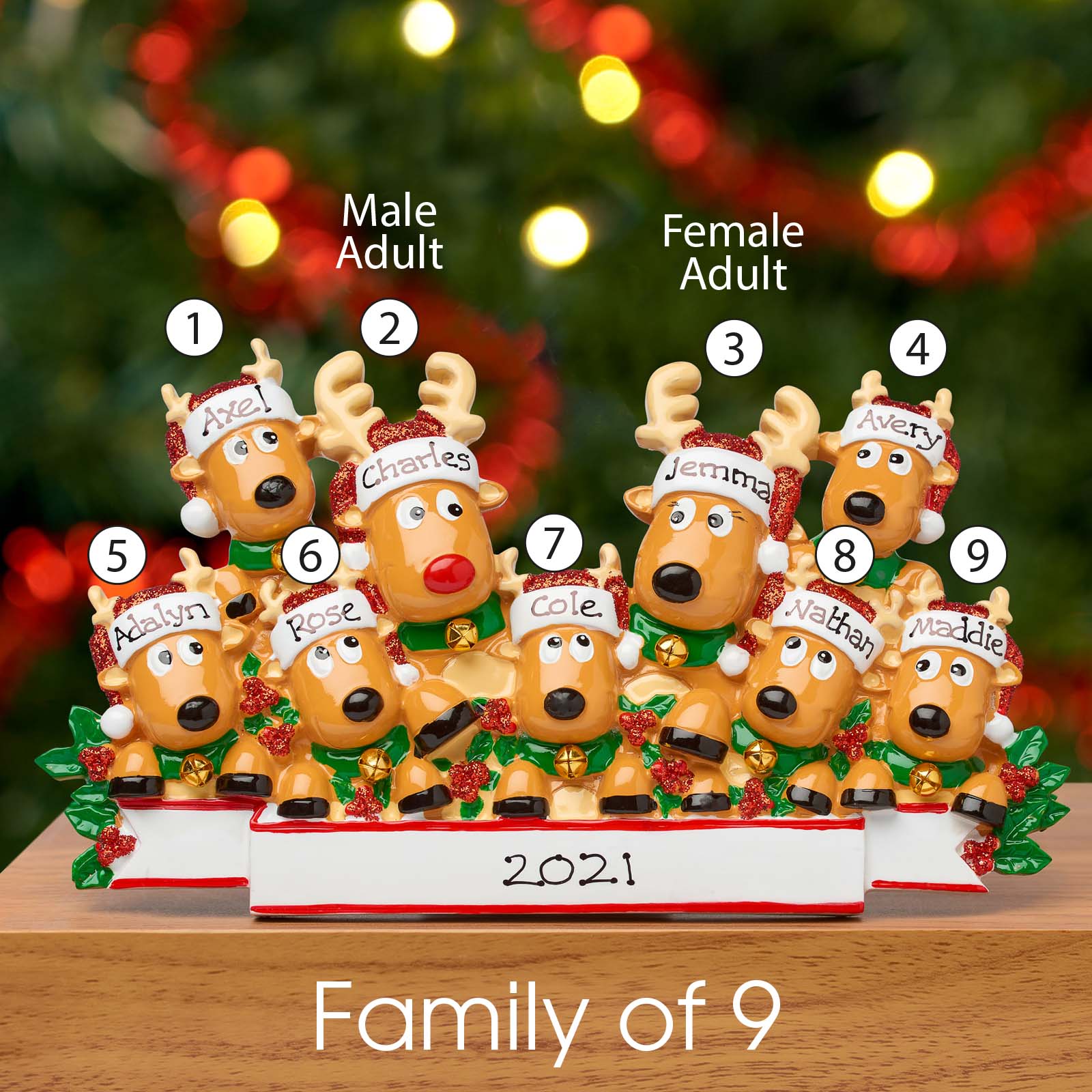 Personalised Family Christmas Xmas Decoration - Reindeer Family - TABLE TOP