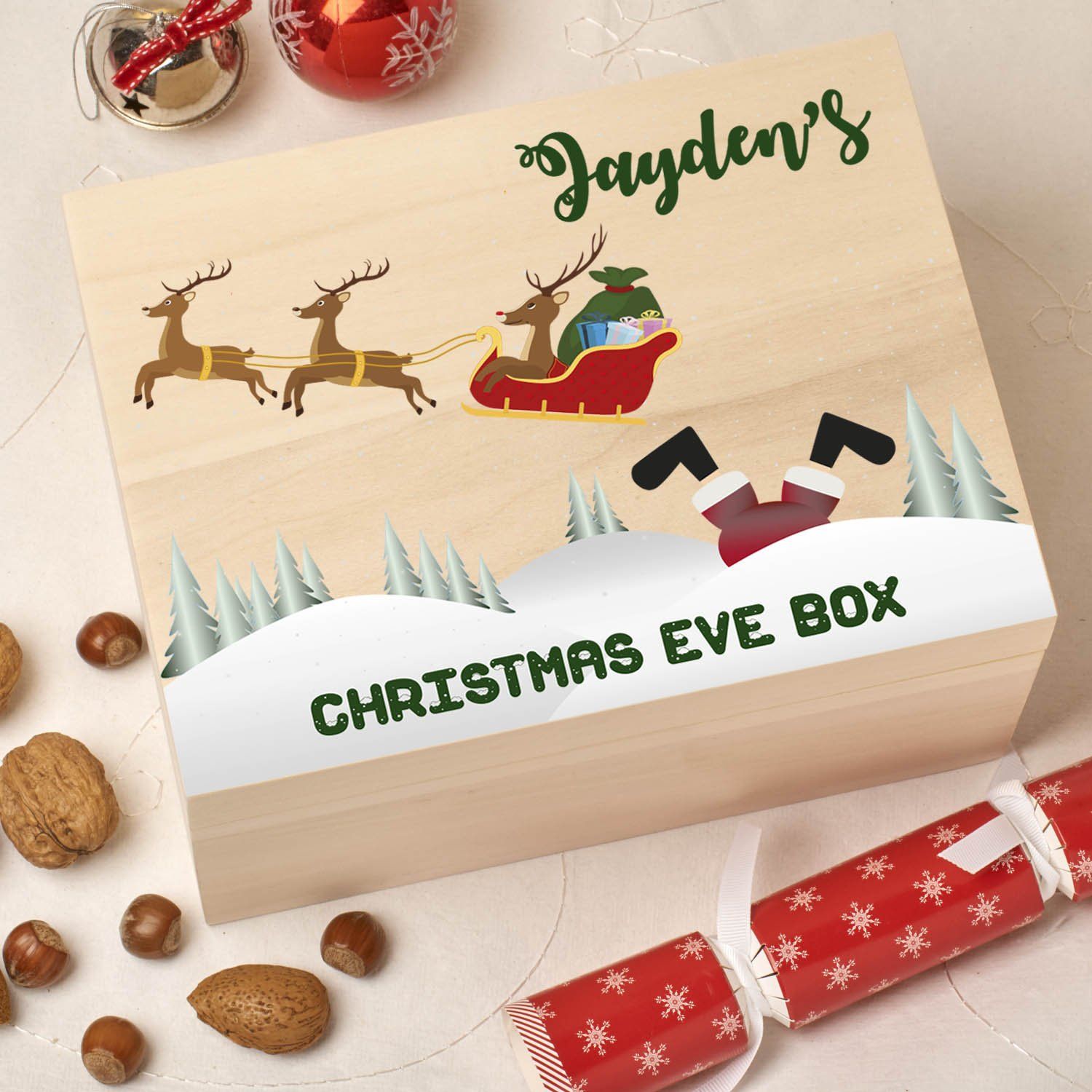 Christmas Box - Colour - Personalised Wooden Colour Christmas Eve Box -Fallen Santa