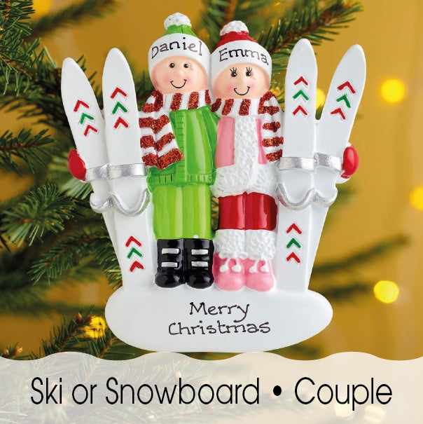 Personalised Snow Ski Couple Christmas decoration - Snowboard