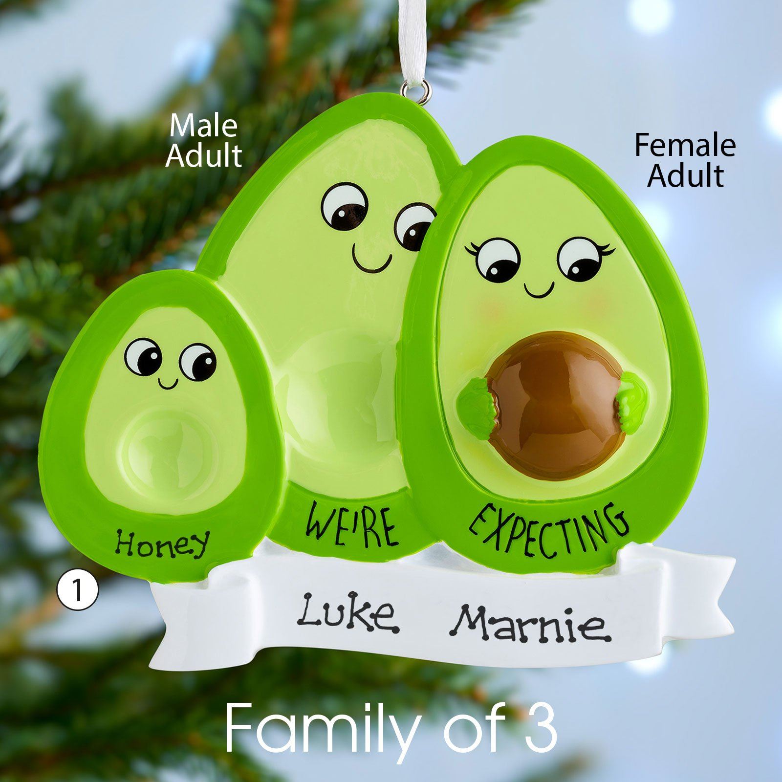 Christmas Ornament - Personalised Family Christmas Xmas Tree Decoration Ornament - Avocados