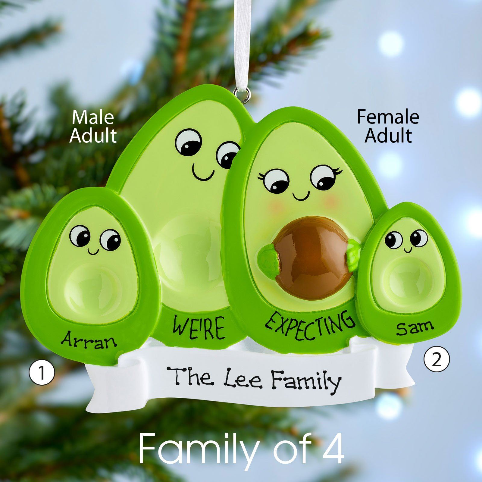 Christmas Ornament - Personalised Family Christmas Xmas Tree Decoration Ornament - Avocados