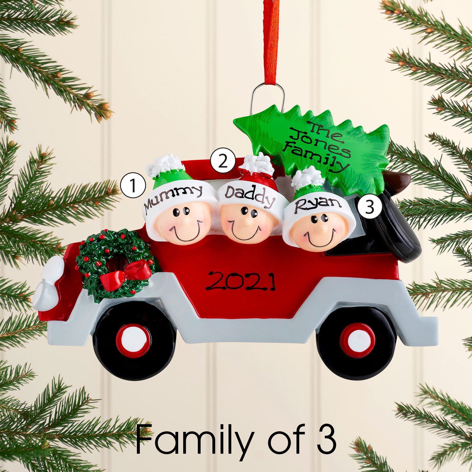 Personalised Car Family Christmas decoration - Family of 4