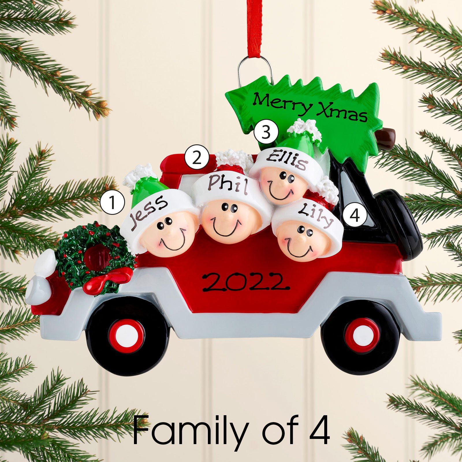 Personalised Car Family Christmas decoration - Family of 5