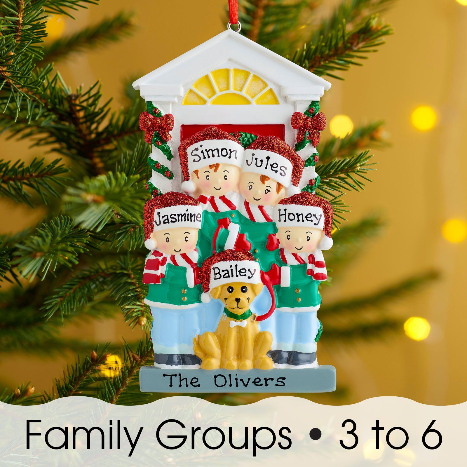 Christmas Ornament - Personalised Family Christmas Xmas Tree Decoration Ornament - Family With Dog