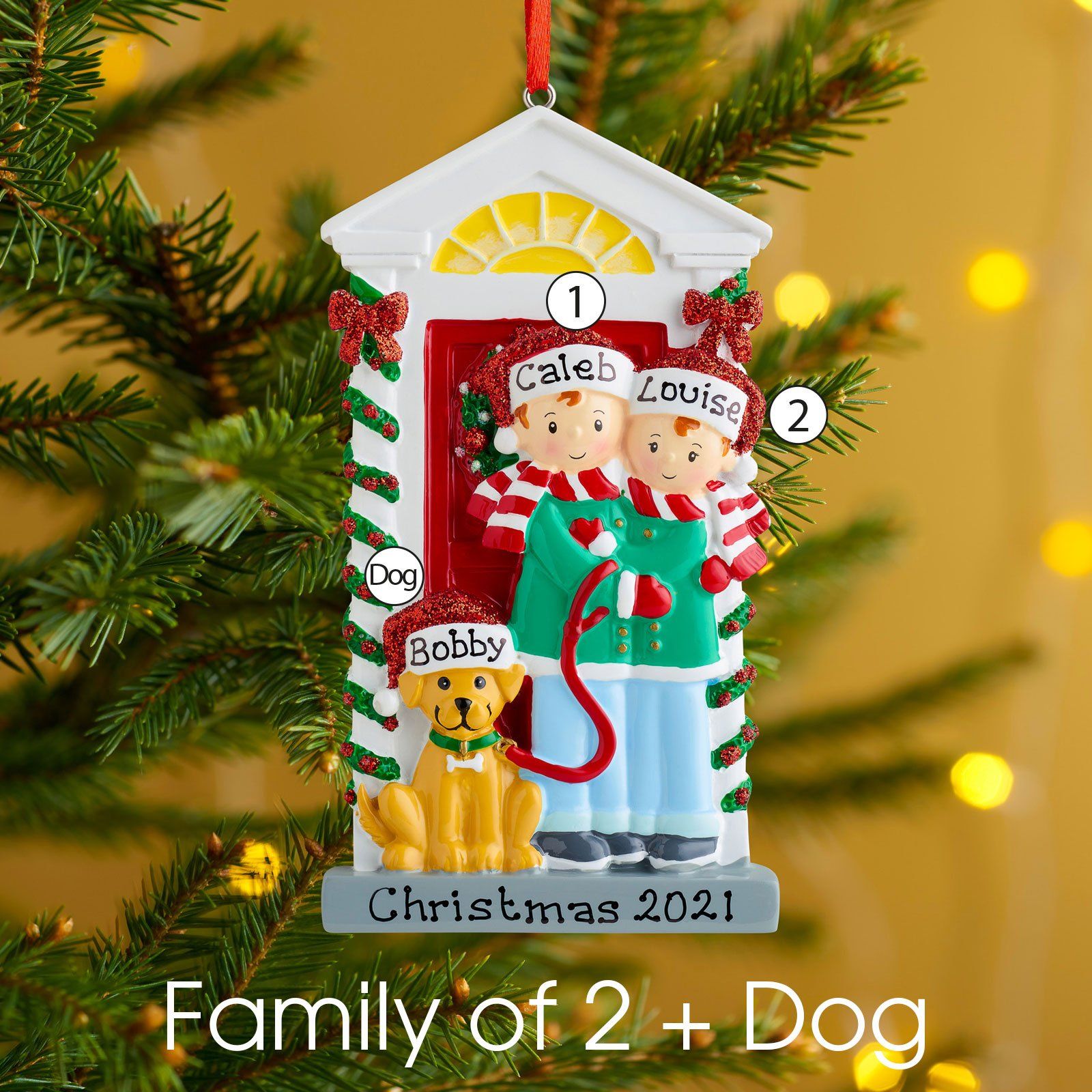 Christmas Ornament - Personalised Family Christmas Xmas Tree Decoration Ornament - Family With Dog