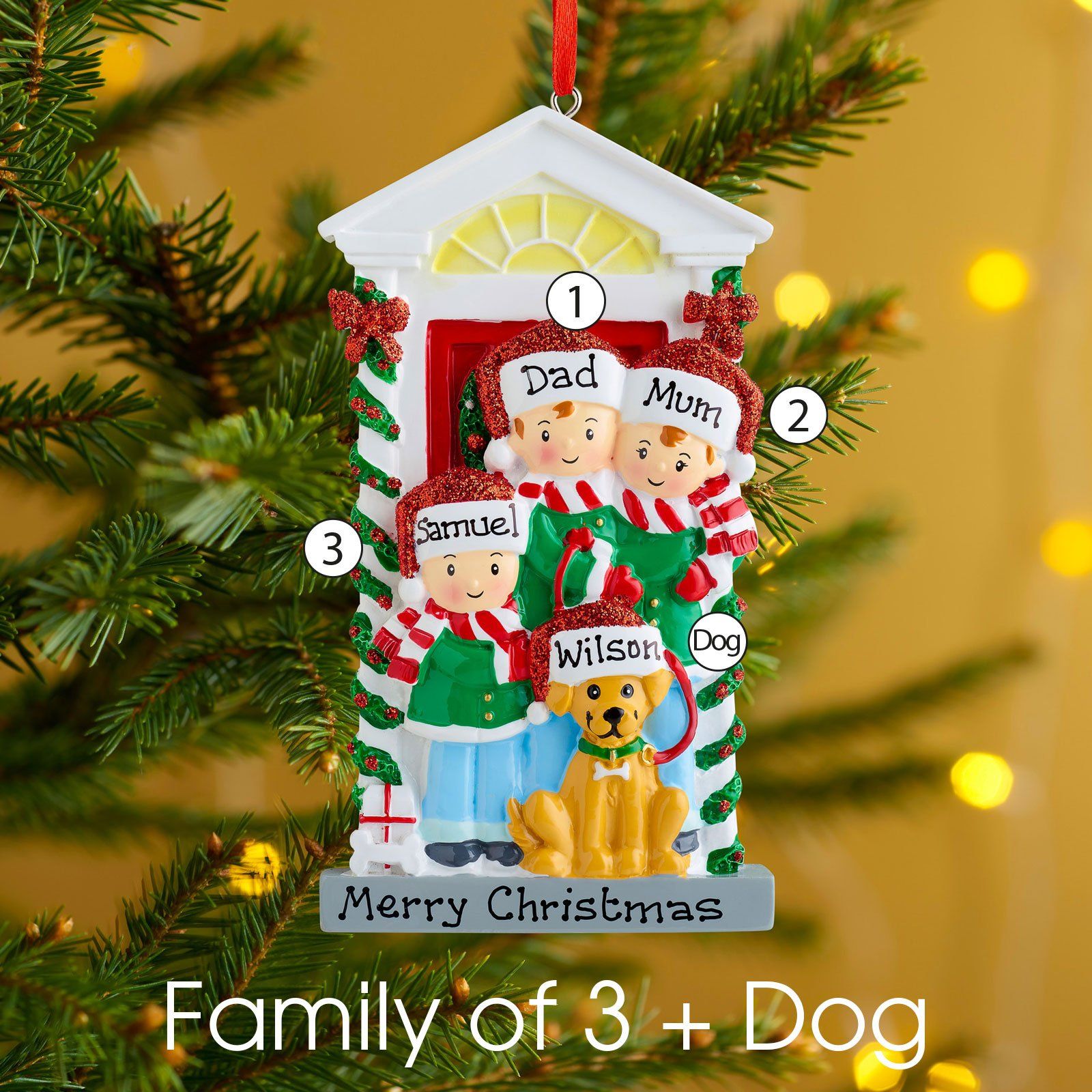 Christmas Ornament - Personalised Family Christmas Xmas Tree Decoration Ornament - Family With Dog