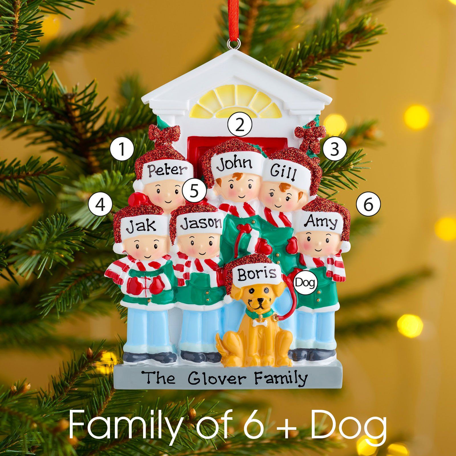 Christmas Ornament - Personalised Family Christmas Xmas Tree Decoration Ornament - Family With Dog