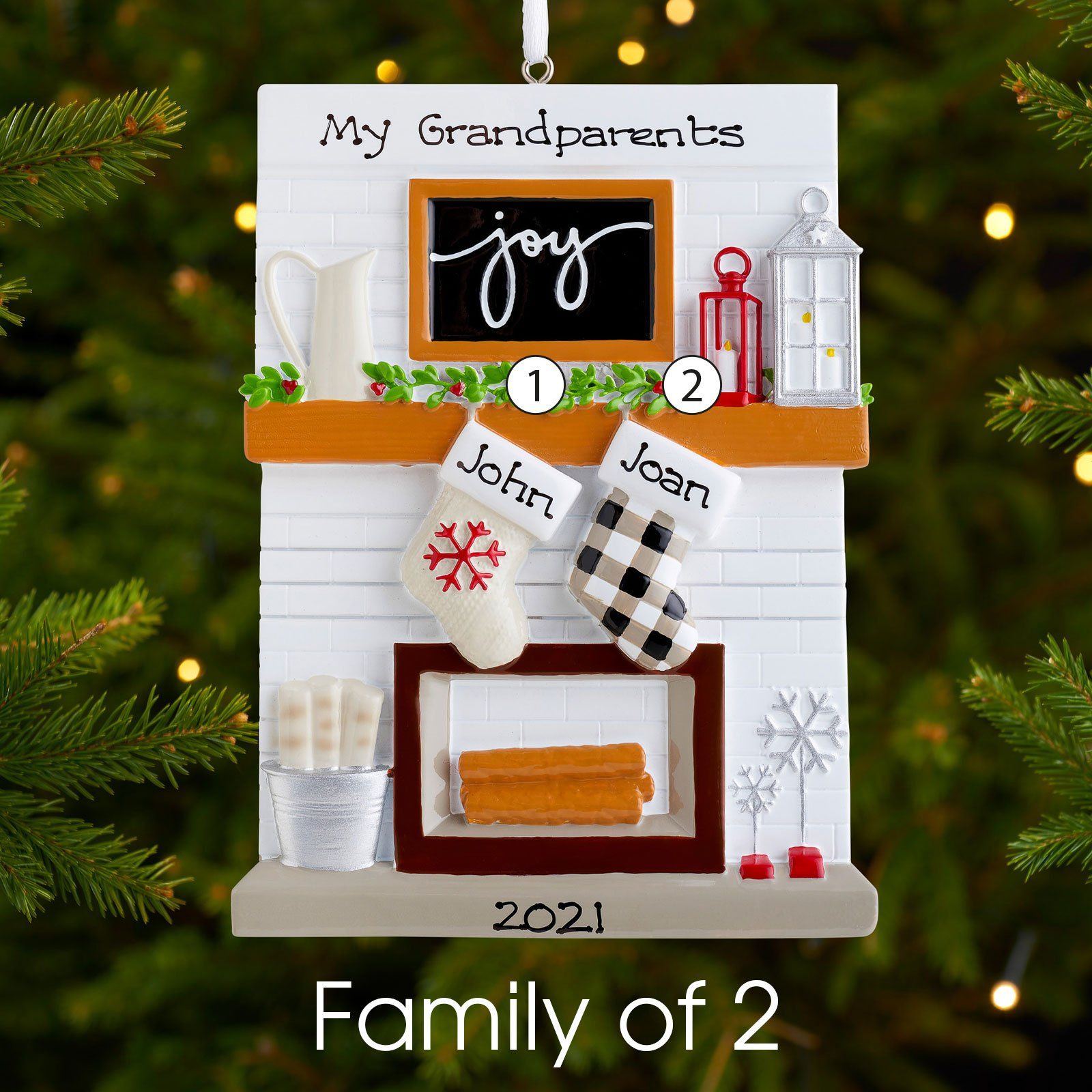Christmas Ornament - Personalised Family Christmas Xmas Tree Decoration Ornament - Fireplace Family