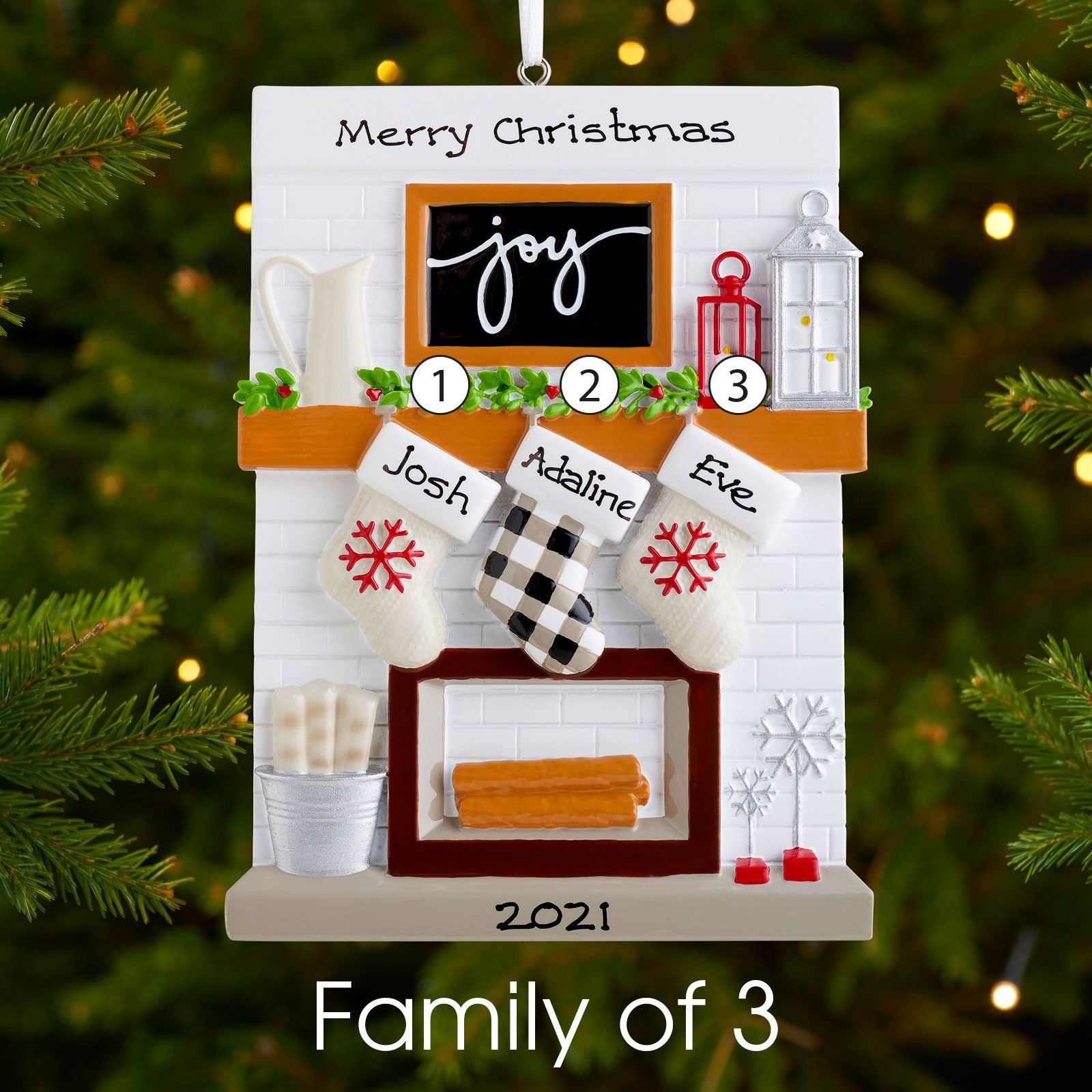Christmas Ornament - Personalised Family Christmas Xmas Tree Decoration Ornament - Fireplace Family