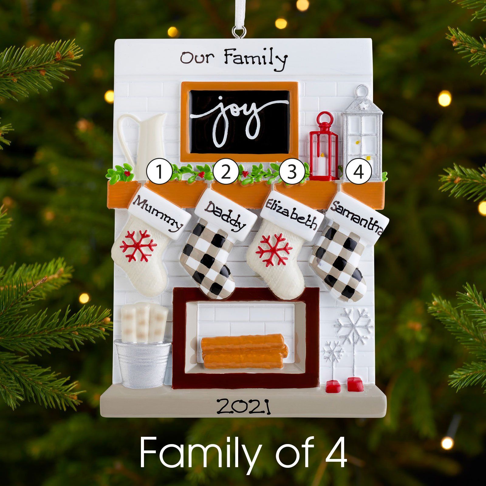 Christmas Ornament - Personalised Family Christmas Xmas Tree Decoration Ornament - Fireplace Family