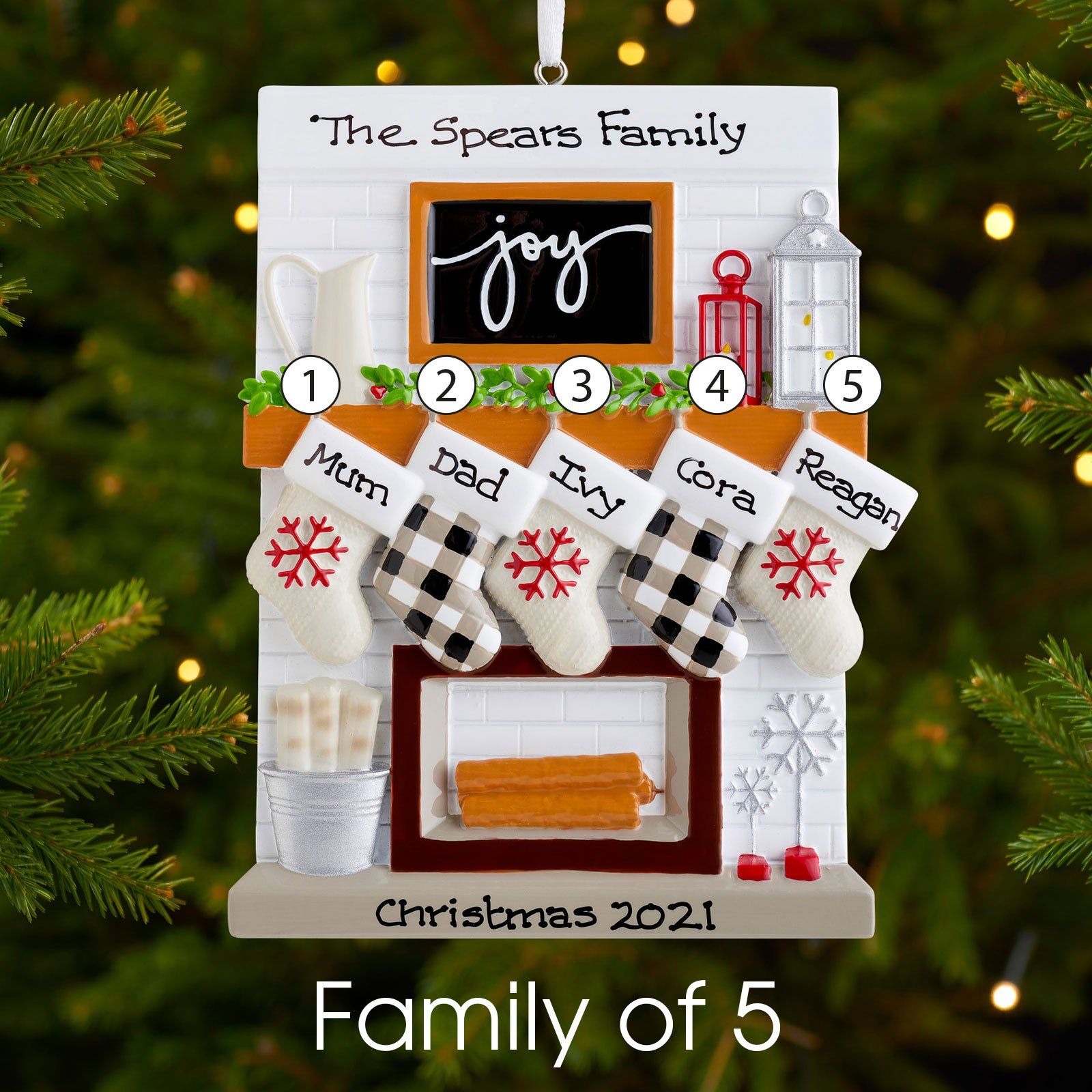 Christmas Ornament - Personalised Family Christmas Xmas Tree Decoration Ornament - Fireplace Family