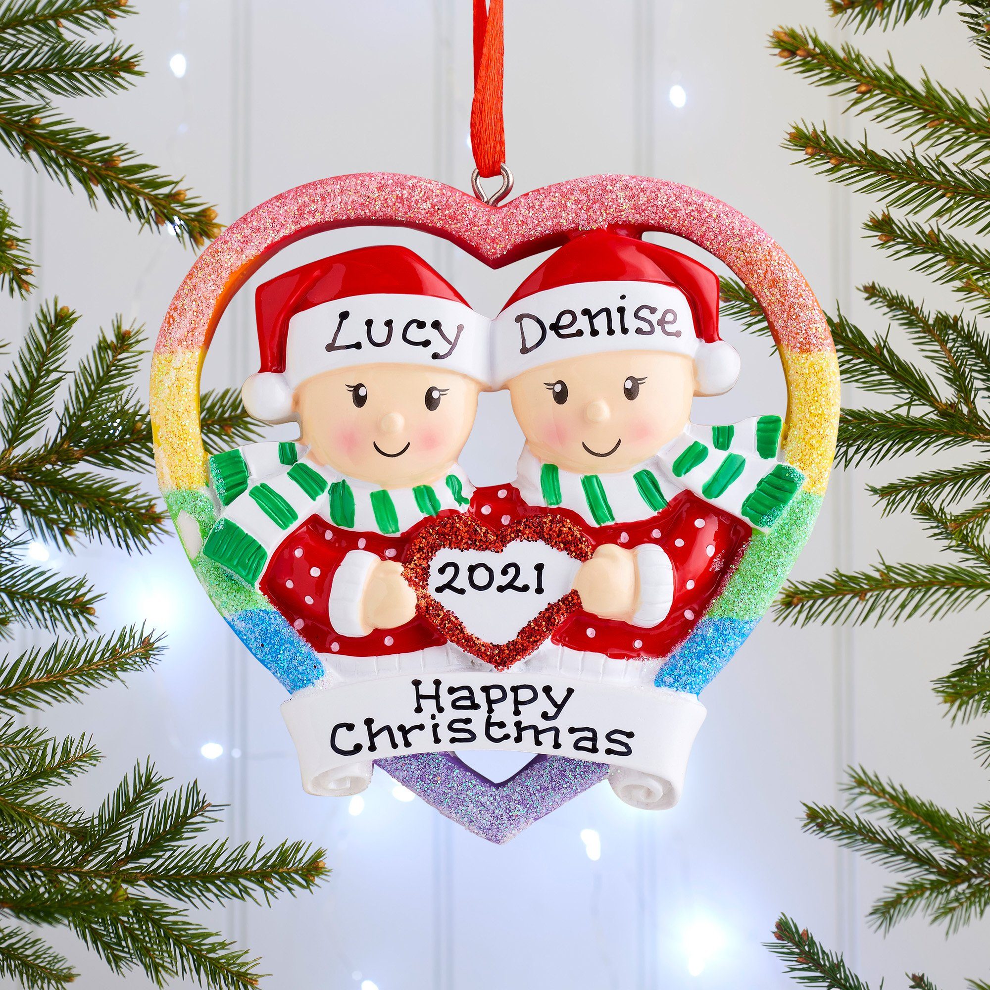 Christmas Ornament - Personalised Family Christmas Xmas Tree Decoration Ornament - Gay Couple
