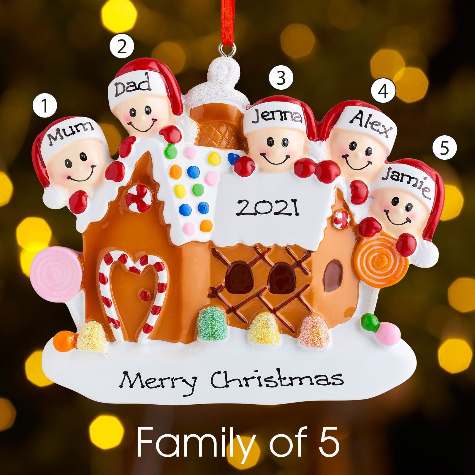 Christmas Ornament - Personalised Family Christmas Xmas Tree Decoration Ornament - Gingerbread House Family