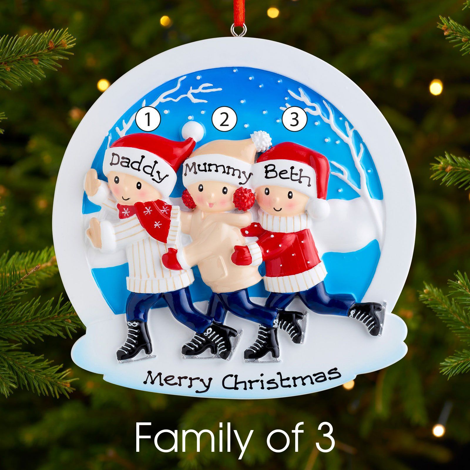 Christmas Ornament - Personalised Family Christmas Xmas Tree Decoration Ornament - Ice Skating Family