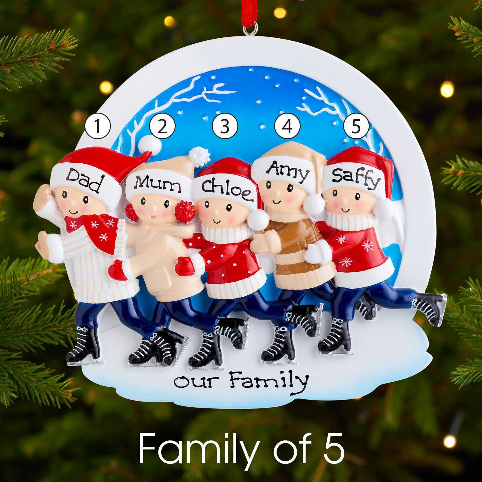 Christmas Ornament - Personalised Family Christmas Xmas Tree Decoration Ornament - Ice Skating Family