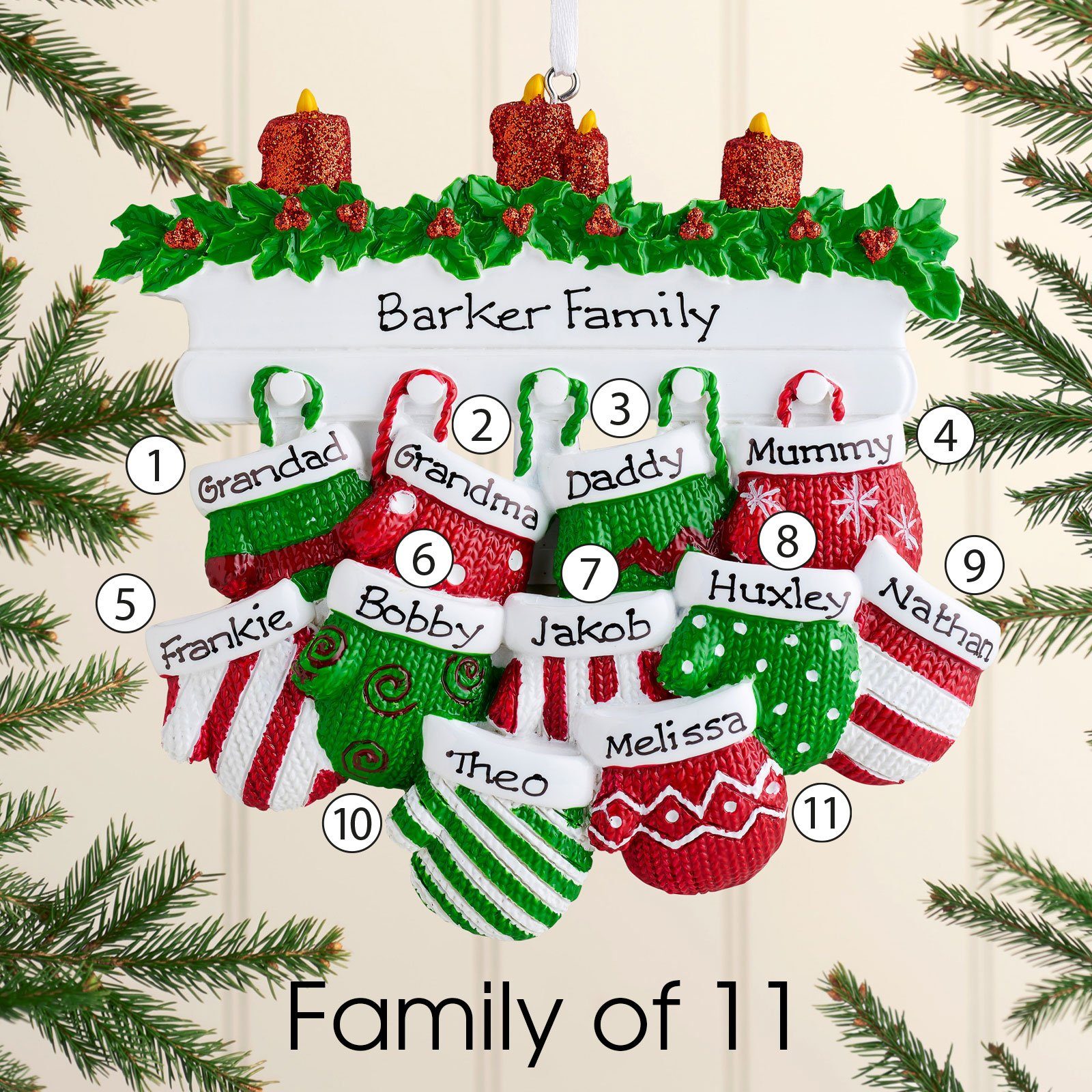 Christmas Ornament - Personalised Family Christmas Xmas Tree Decoration Ornament - Mittens Family