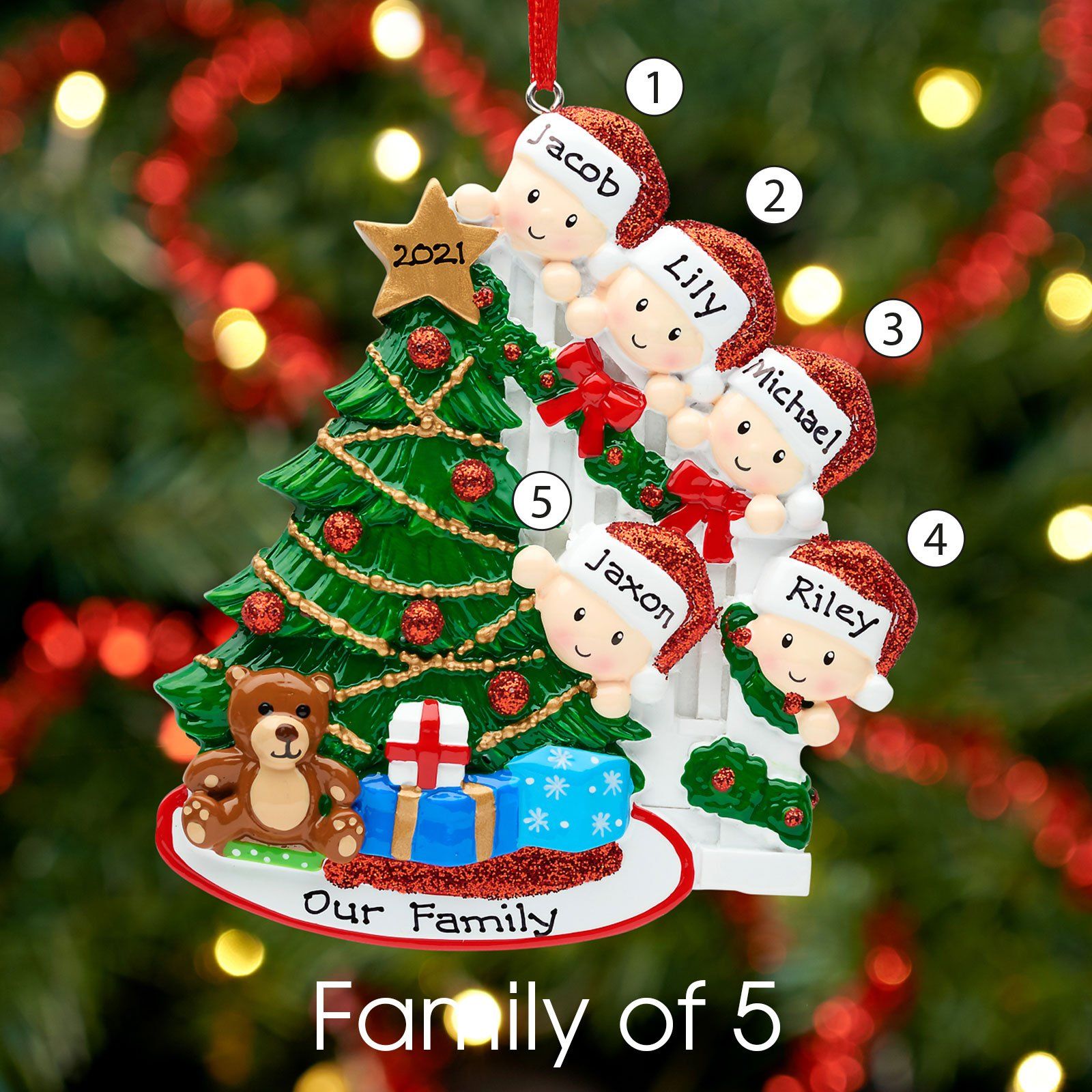Christmas Ornament - Personalised Family Christmas Xmas Tree Decoration Ornament - Peeking Family