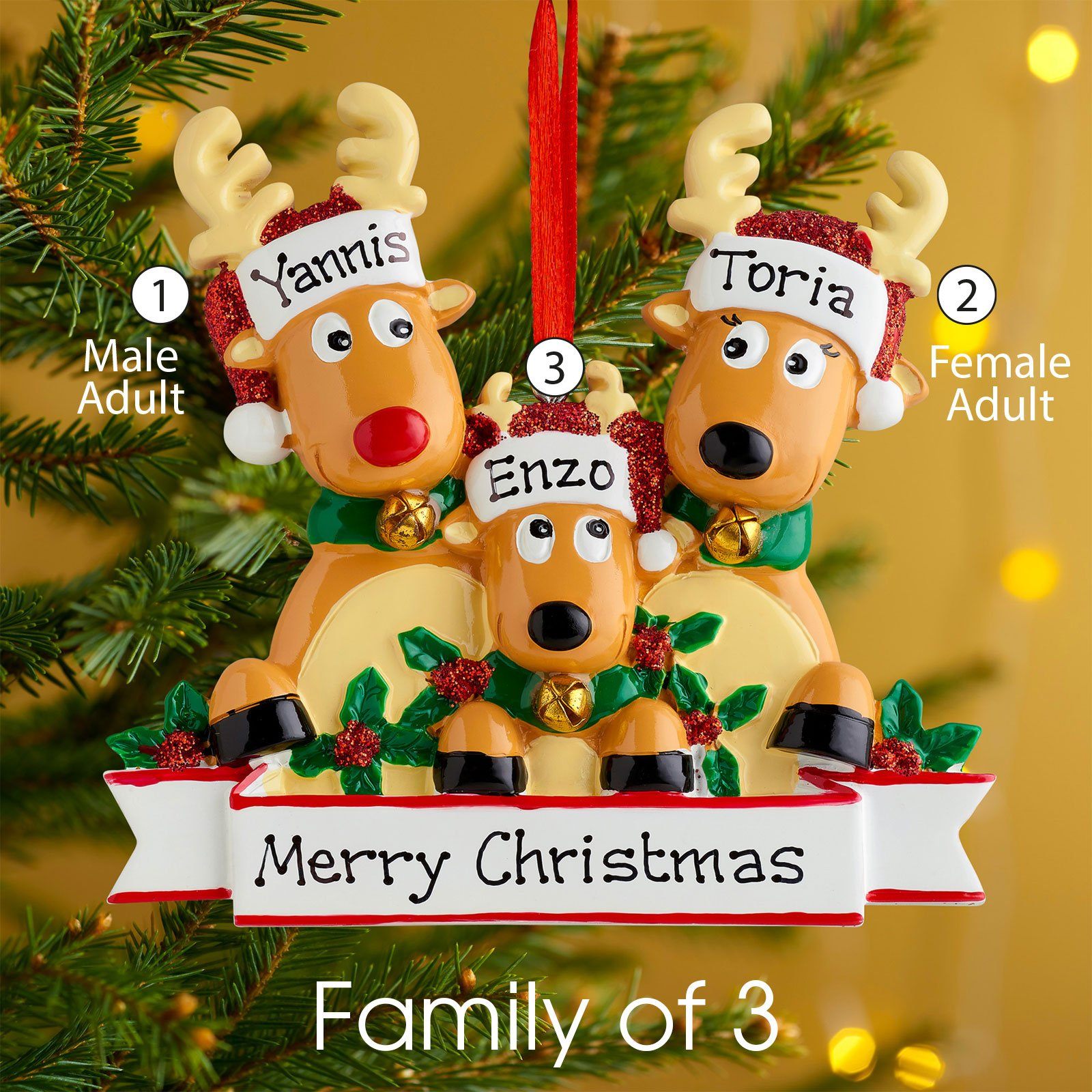 Christmas Ornament - Personalised Family Christmas Xmas Tree Decoration Ornament - Reindeer Family
