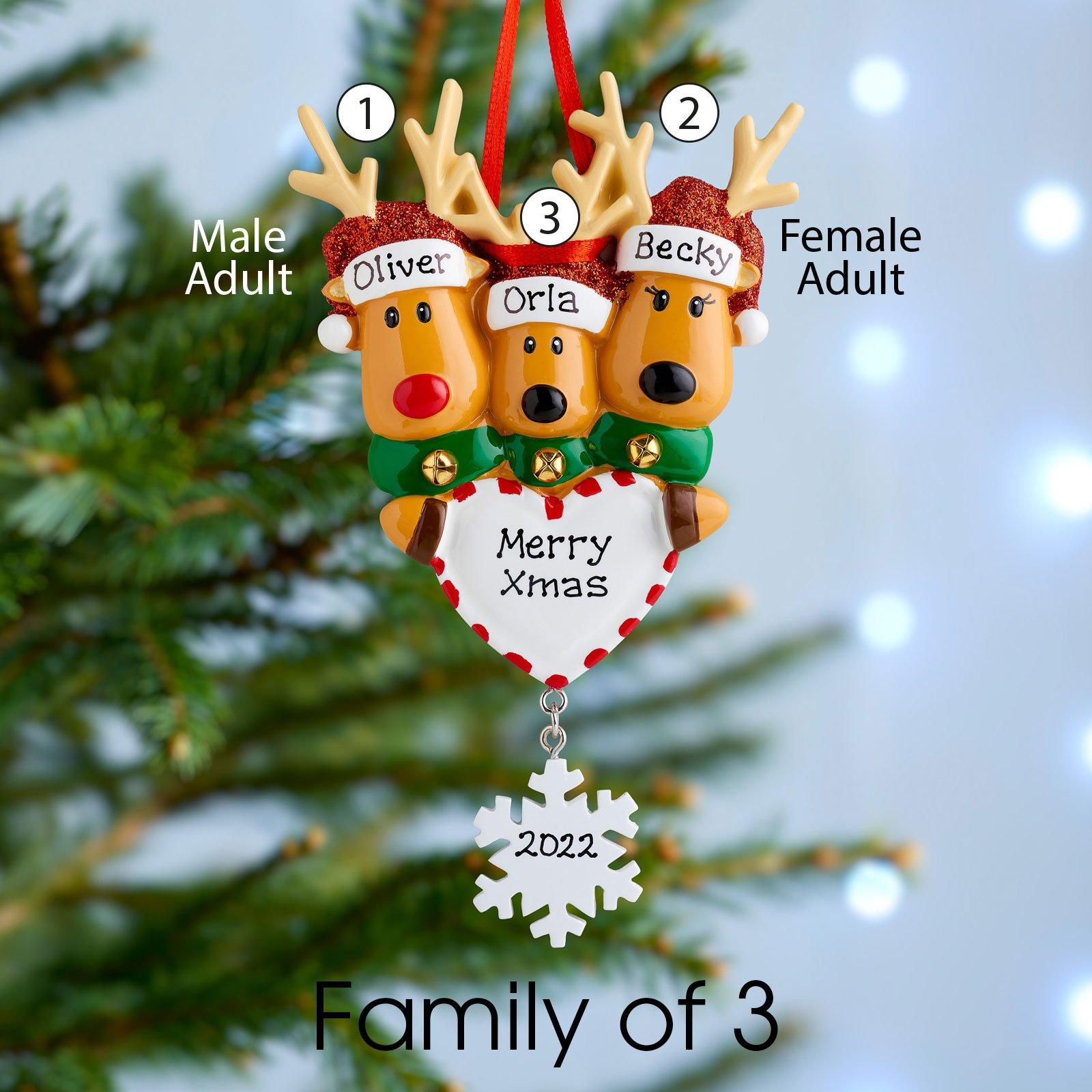 Christmas Ornament - Personalised Family Christmas Xmas Tree Decoration Ornament - Reindeer Snowflake Family