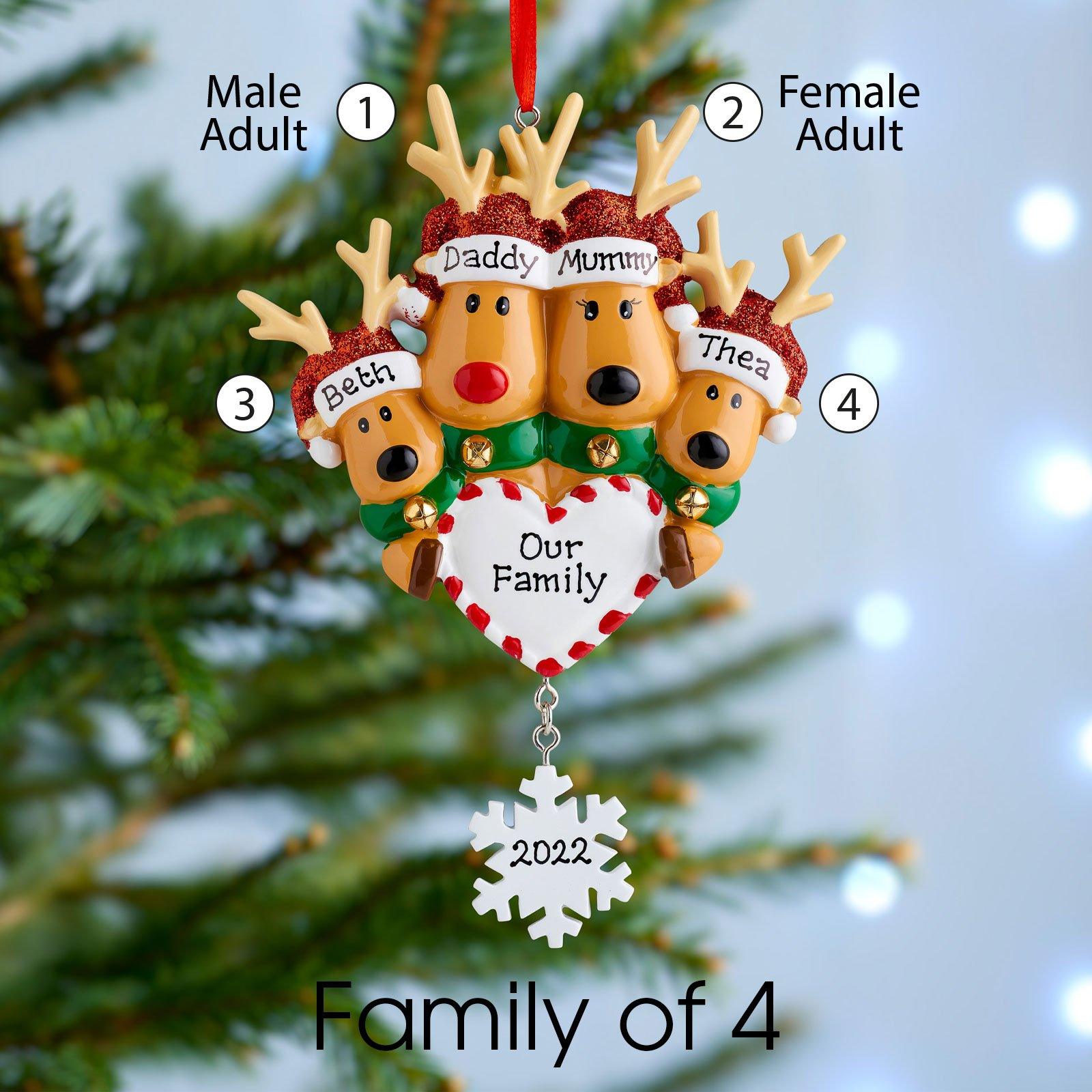 Christmas Ornament - Personalised Family Christmas Xmas Tree Decoration Ornament - Reindeer Snowflake Family