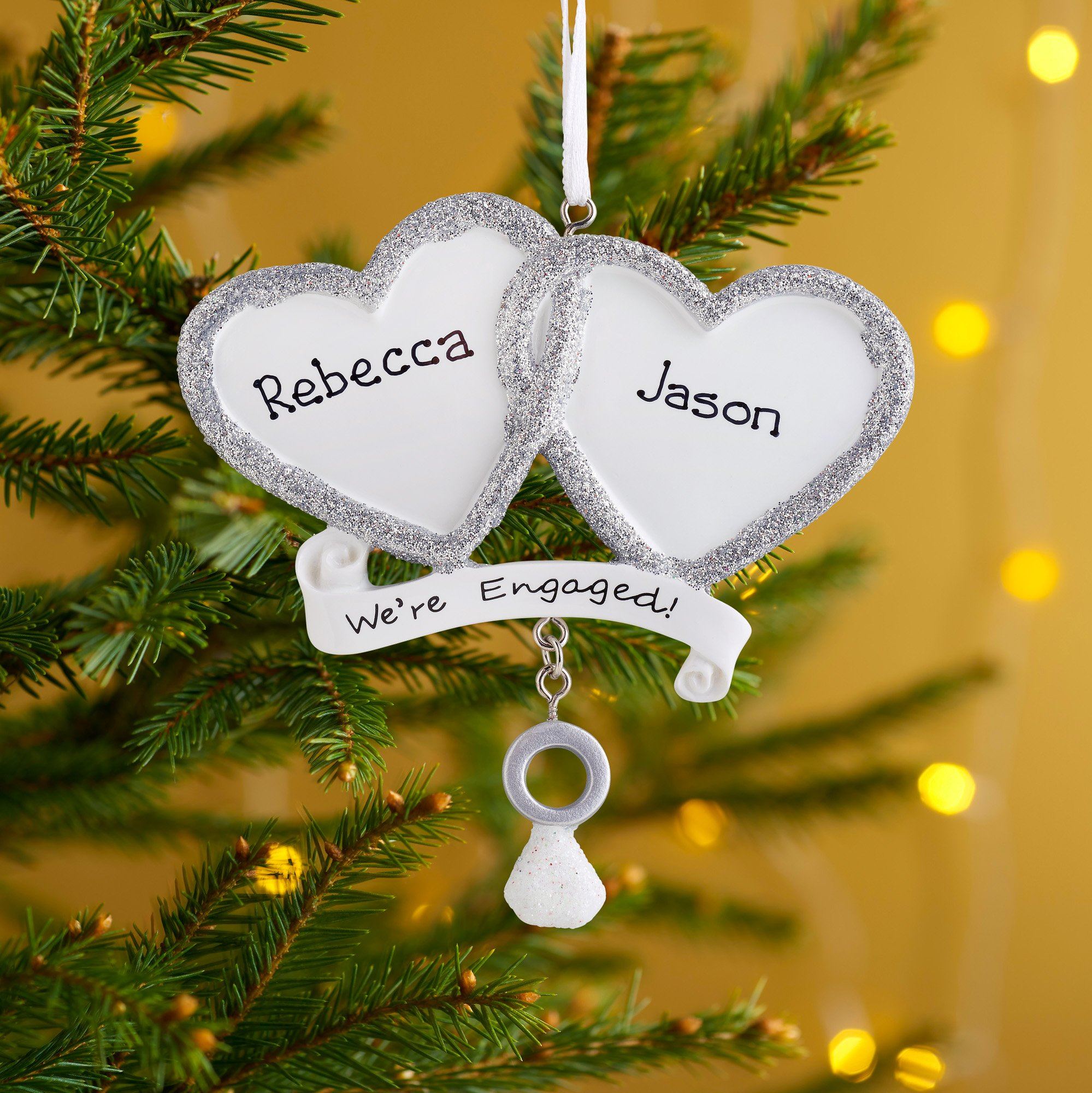 Christmas Ornament - Personalised Family Christmas Xmas Tree Decoration Ornament - We're Engaged
