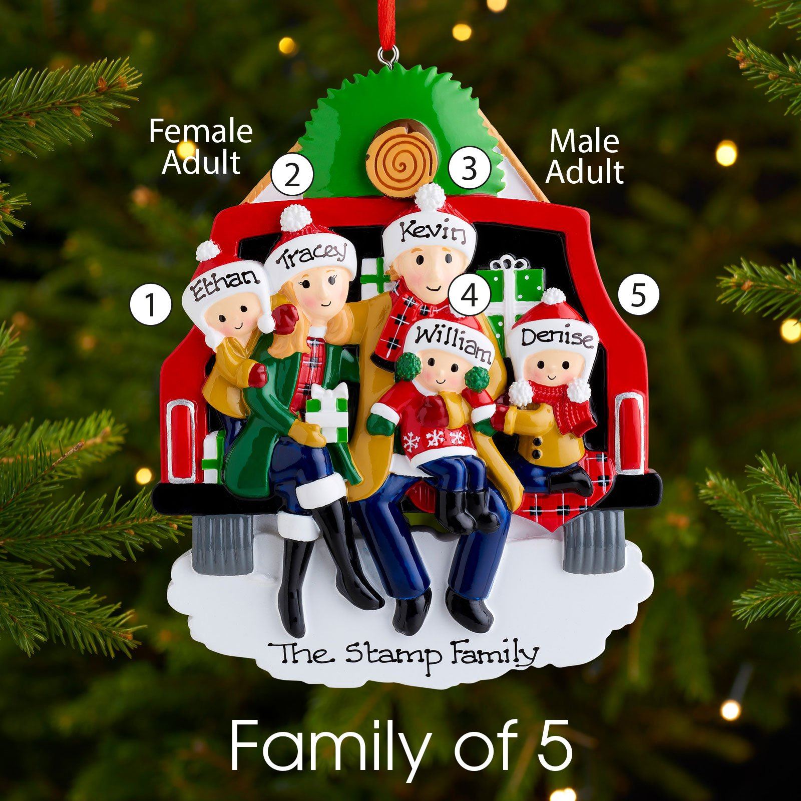 Christmas Ornament - Personalised Family Christmas Xmas Tree Decoration Ornament - Woody Car Family