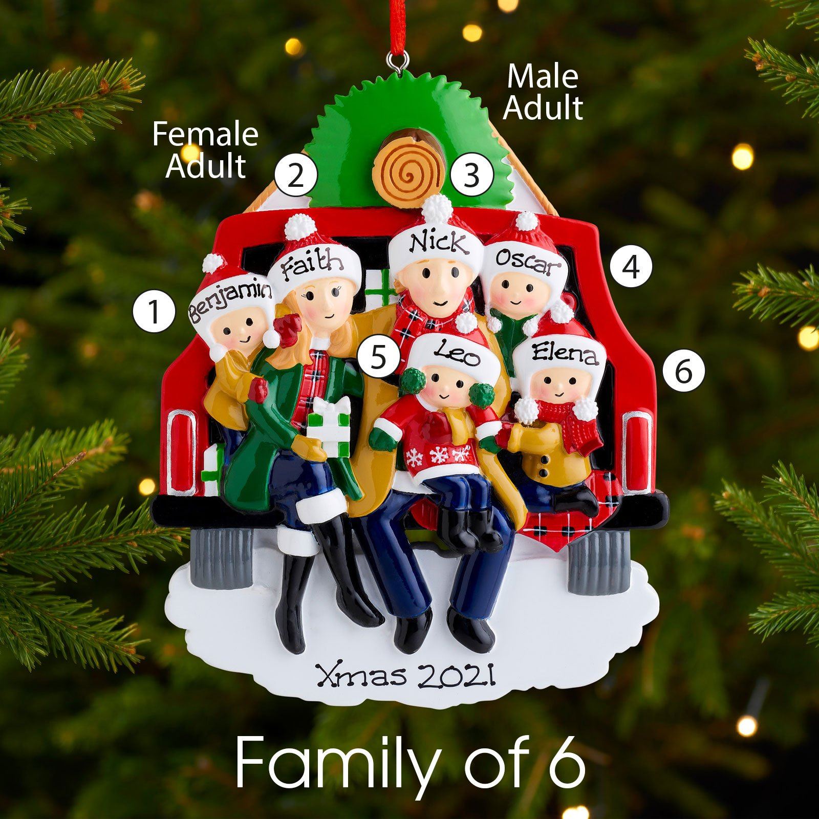 Christmas Ornament - Personalised Family Christmas Xmas Tree Decoration Ornament - Woody Car Family