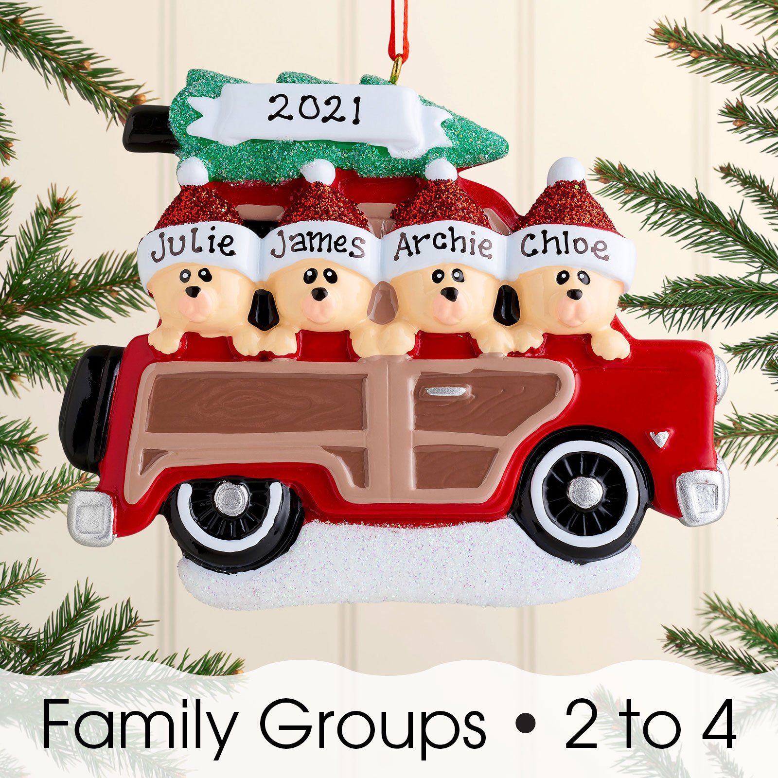 Christmas Ornament - Personalised Family Christmas Xmas Tree Decoration Ornament - Woody Wagon Family