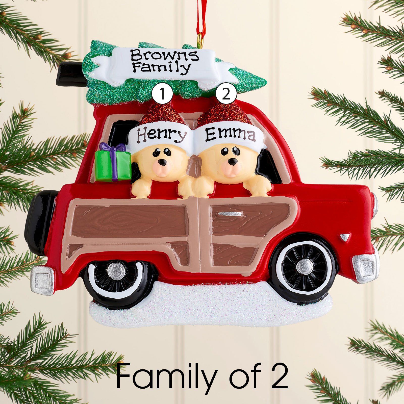 Christmas Ornament - Personalised Family Christmas Xmas Tree Decoration Ornament - Woody Wagon Family