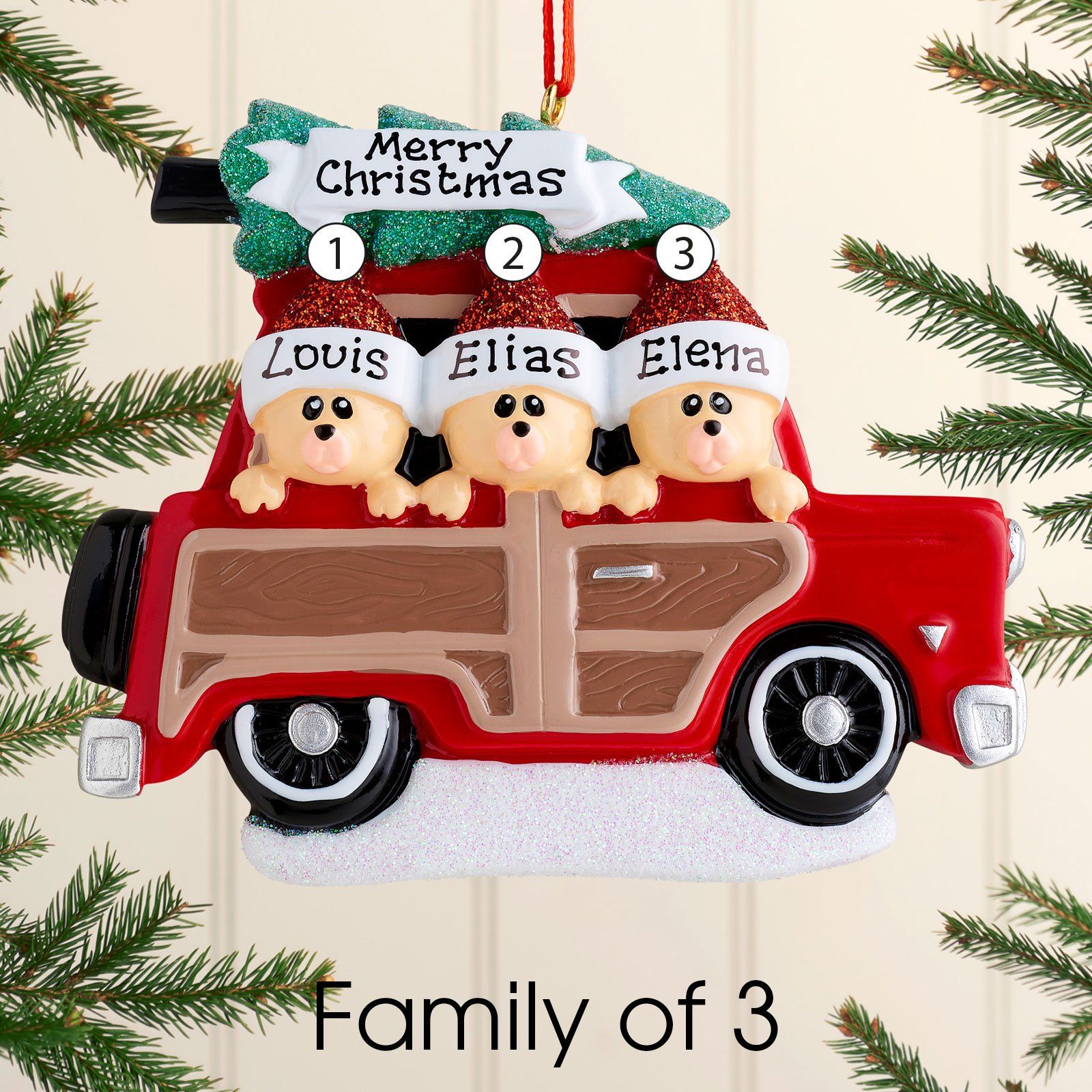 Christmas Ornament - Personalised Family Christmas Xmas Tree Decoration Ornament - Woody Wagon Family