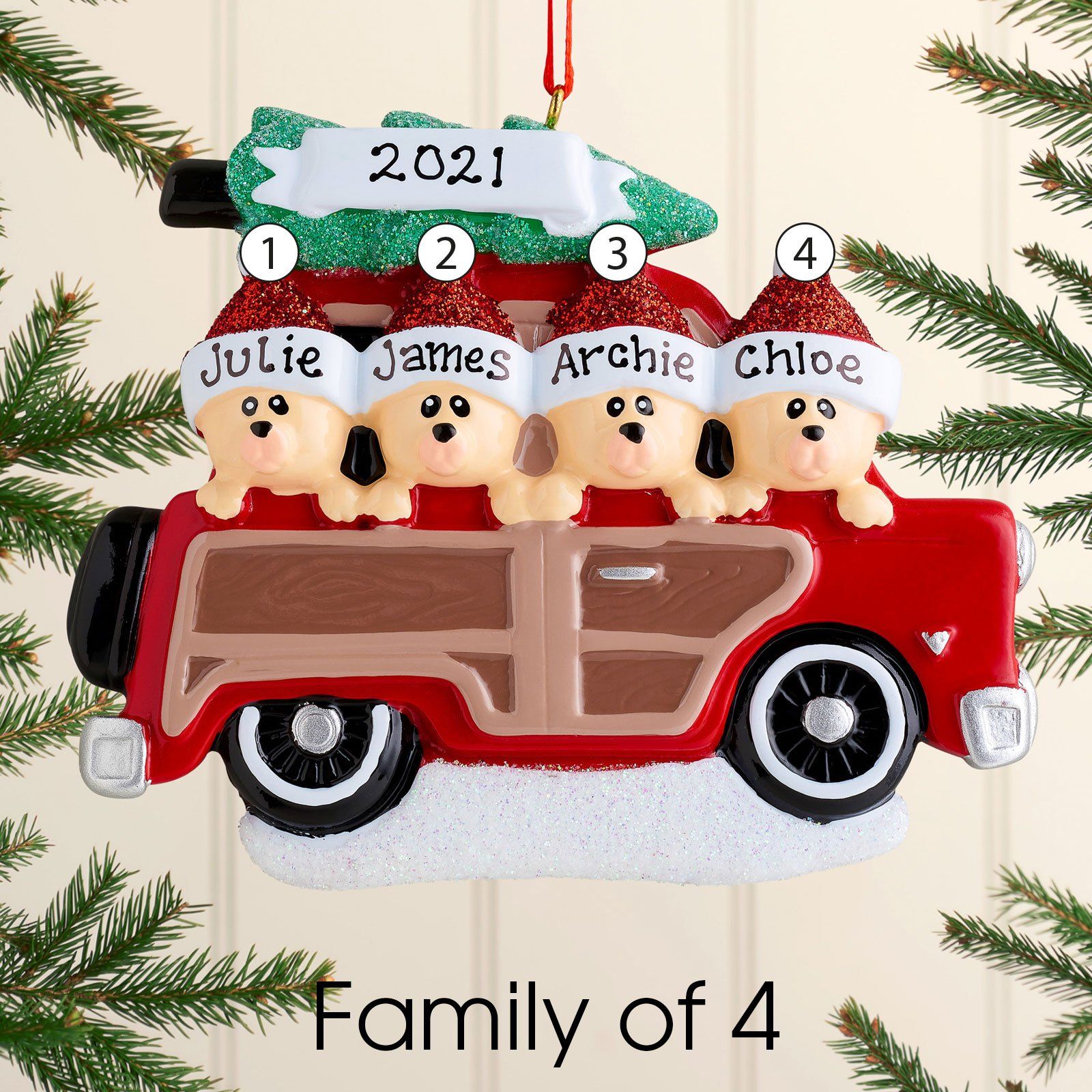 Christmas Ornament - Personalised Family Christmas Xmas Tree Decoration Ornament - Woody Wagon Family